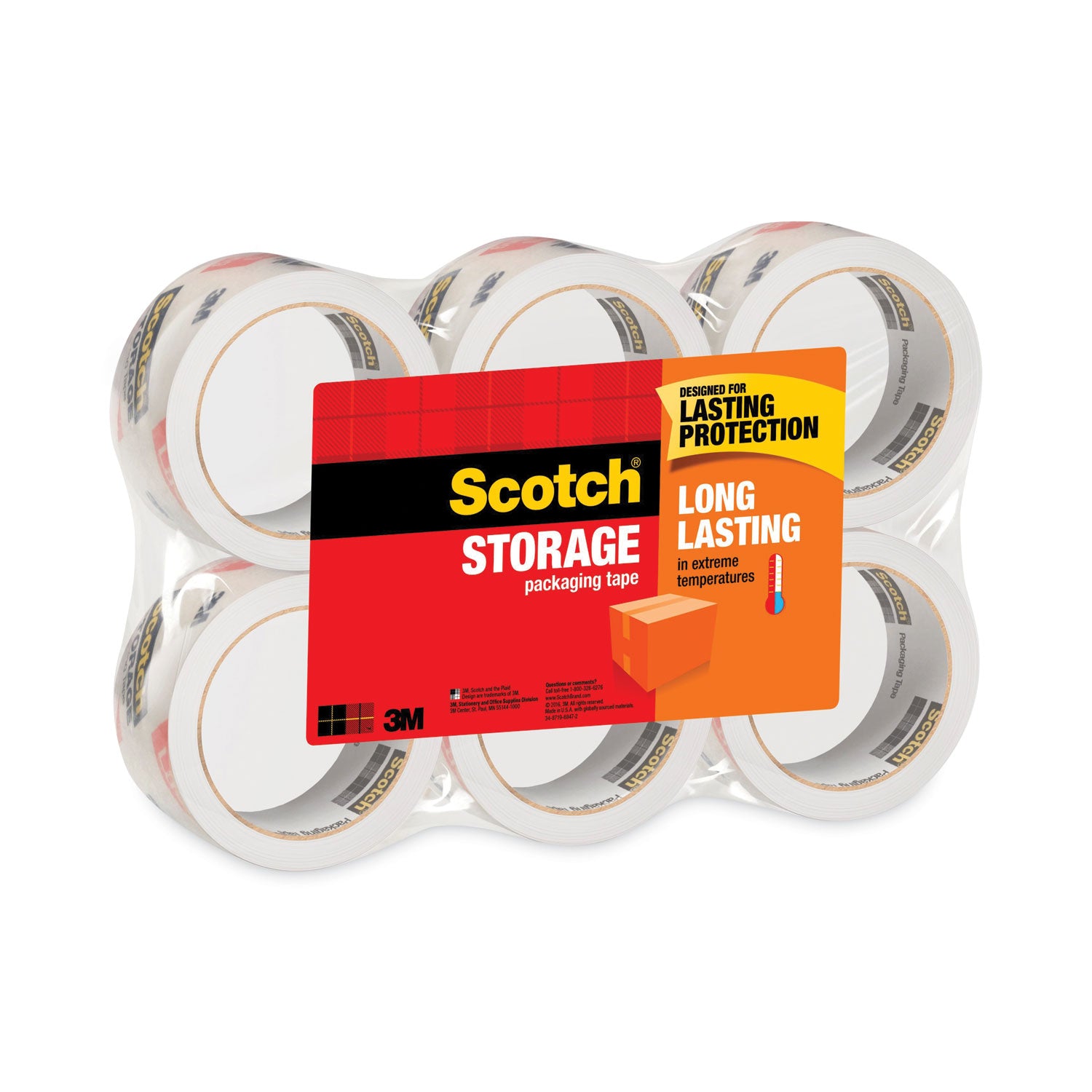 Scotch Long-Lasting Storage/Packaging Tap - 54.60 yd Length x 1.88" Width x 2.4 mil Thickness - 3" Core - Clear - Acrylic - Long Lasting, UV Resistant - For Mailing, Shipping, Packing, Label Protection - 1 Pack
