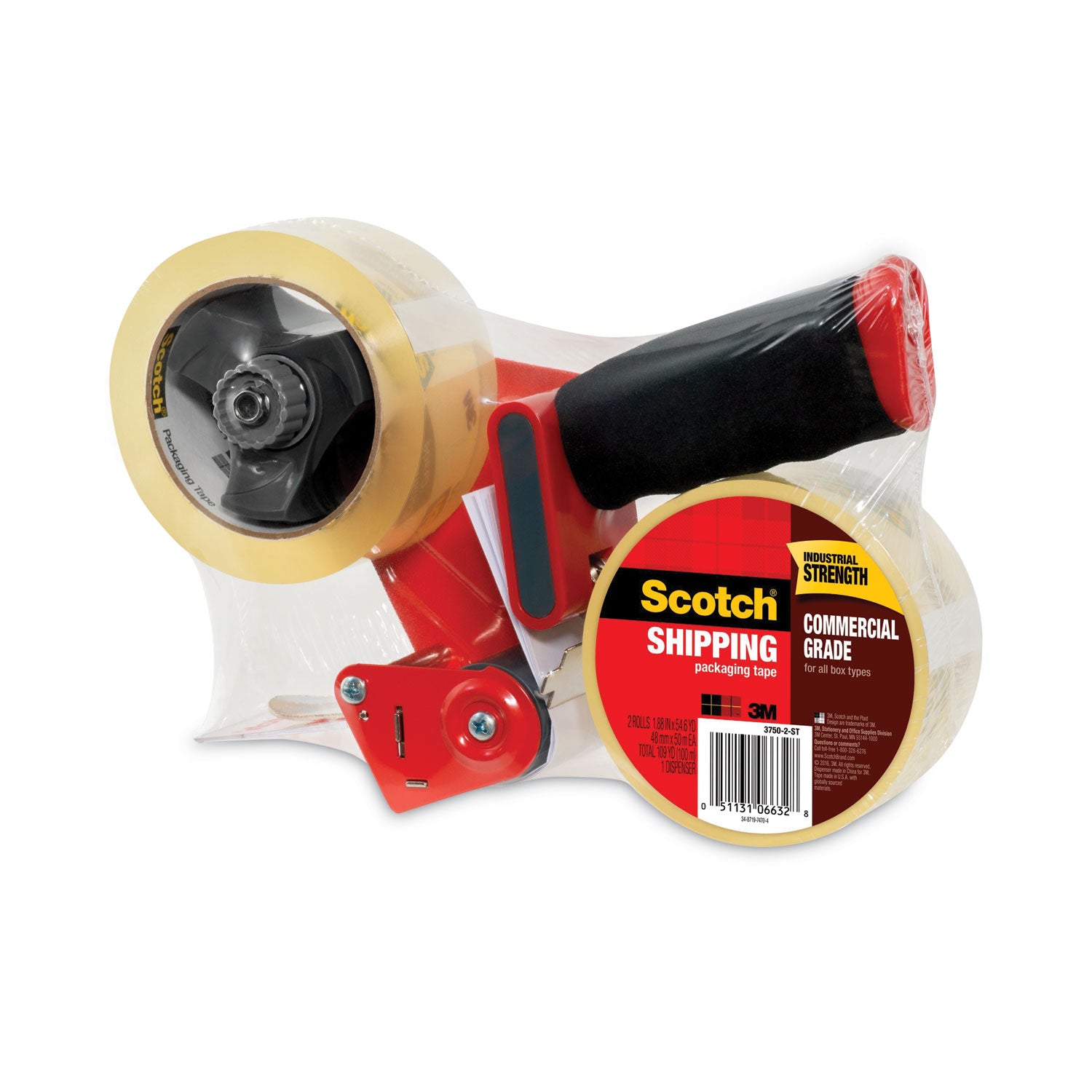 Scotch Commercial-Grade Shipping/Packaging Tape - 54.60 yd Length x 1.88" Width x 3.1 mil Thickness - 3" Core - Clear - Synthetic Rubber Resin Backing - Pistol Grip Dispenser - For Multipurpose, Packing, Shipping - 1 Pack