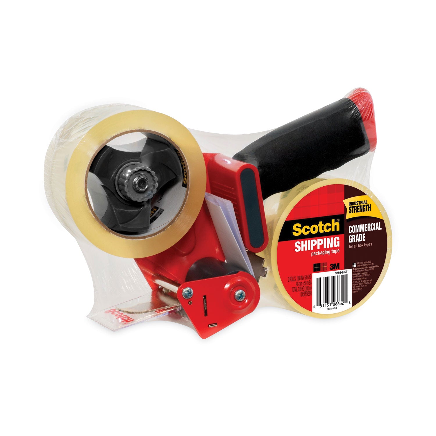 Scotch Commercial-Grade Shipping/Packaging Tape - 54.60 yd Length x 1.88" Width x 3.1 mil Thickness - 3" Core - Clear - Synthetic Rubber Resin Backing - Pistol Grip Dispenser - For Multipurpose, Packing, Shipping - 1 Pack