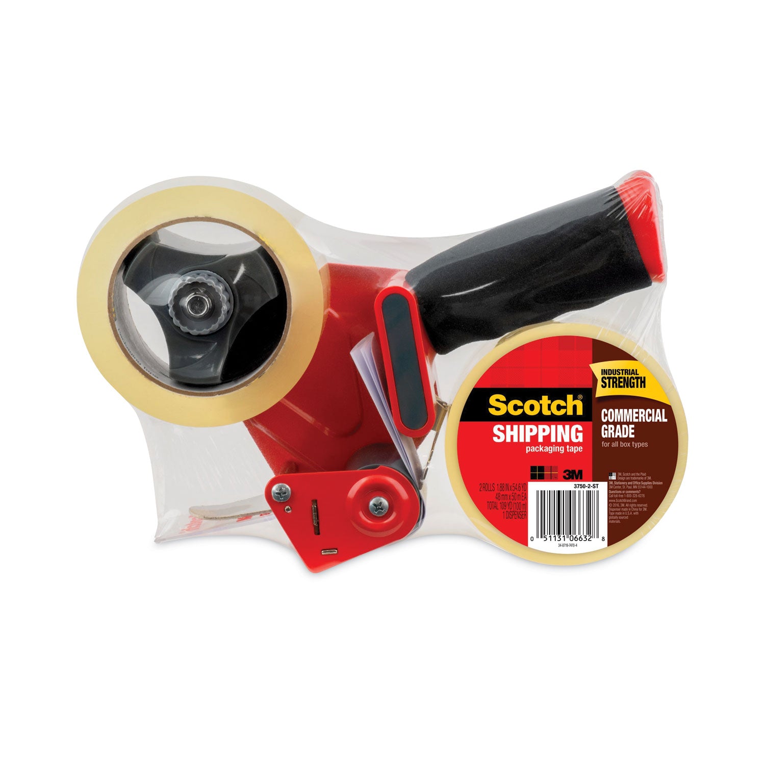 Scotch Commercial-Grade Shipping/Packaging Tape - 54.60 yd Length x 1.88" Width x 3.1 mil Thickness - 3" Core - Clear - Synthetic Rubber Resin Backing - Pistol Grip Dispenser - For Multipurpose, Packing, Shipping - 1 Pack