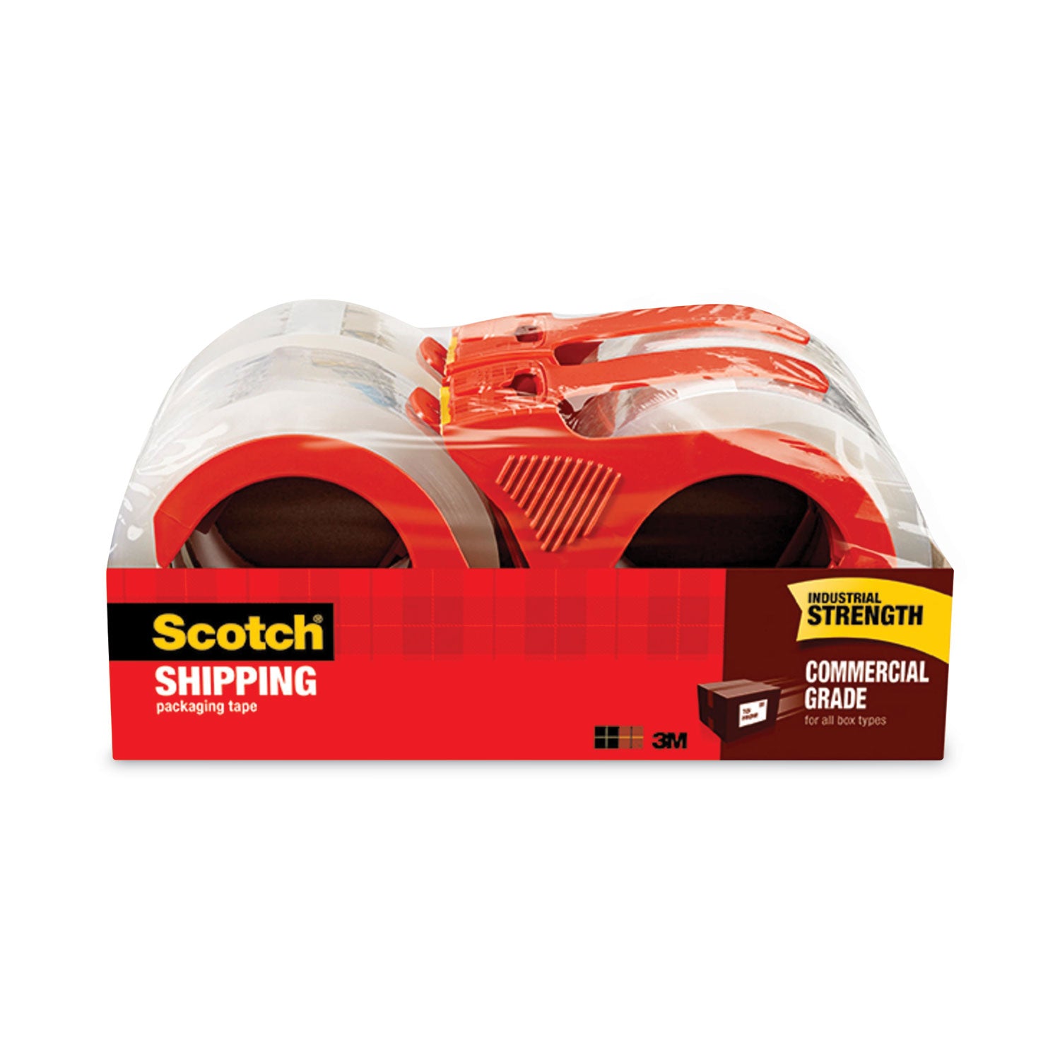 Scotch Commercial-Grade Shipping/Packaging Tape - 54.60 yd Length x 1.88" Width x 3.1 mil Thickness - 3" Core - Clear - Synthetic Rubber Resin - Rubber Resin Backing - Dispenser Included - For Shipping, Packing, Sealing, Splicing - 1 Pack