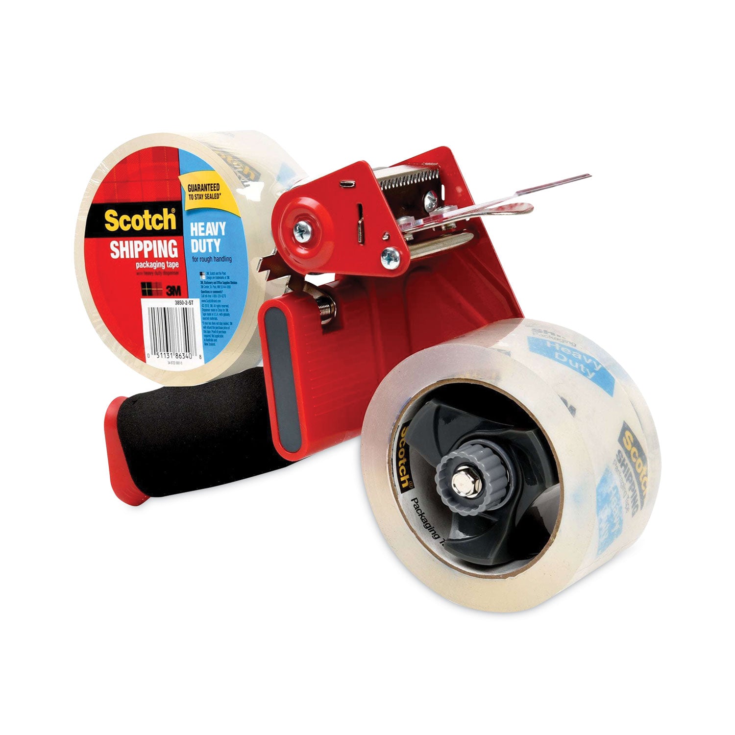 Scotch Heavy-Duty Shipping/Packaging Tape, Clear, 1.88" x 54.60 yd, 3.1 mil Thickness, 3" Core, Synthetic Rubber Resin, Pistol Grip Dispenser Included, 2 Pack