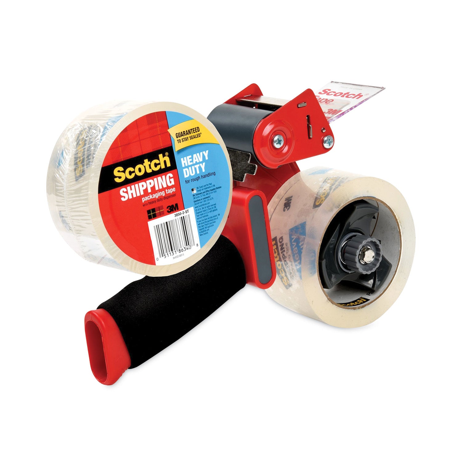 Scotch Heavy-Duty Shipping/Packaging Tape, Clear, 1.88" x 54.60 yd, 3.1 mil Thickness, 3" Core, Synthetic Rubber Resin, Pistol Grip Dispenser Included, 2 Pack