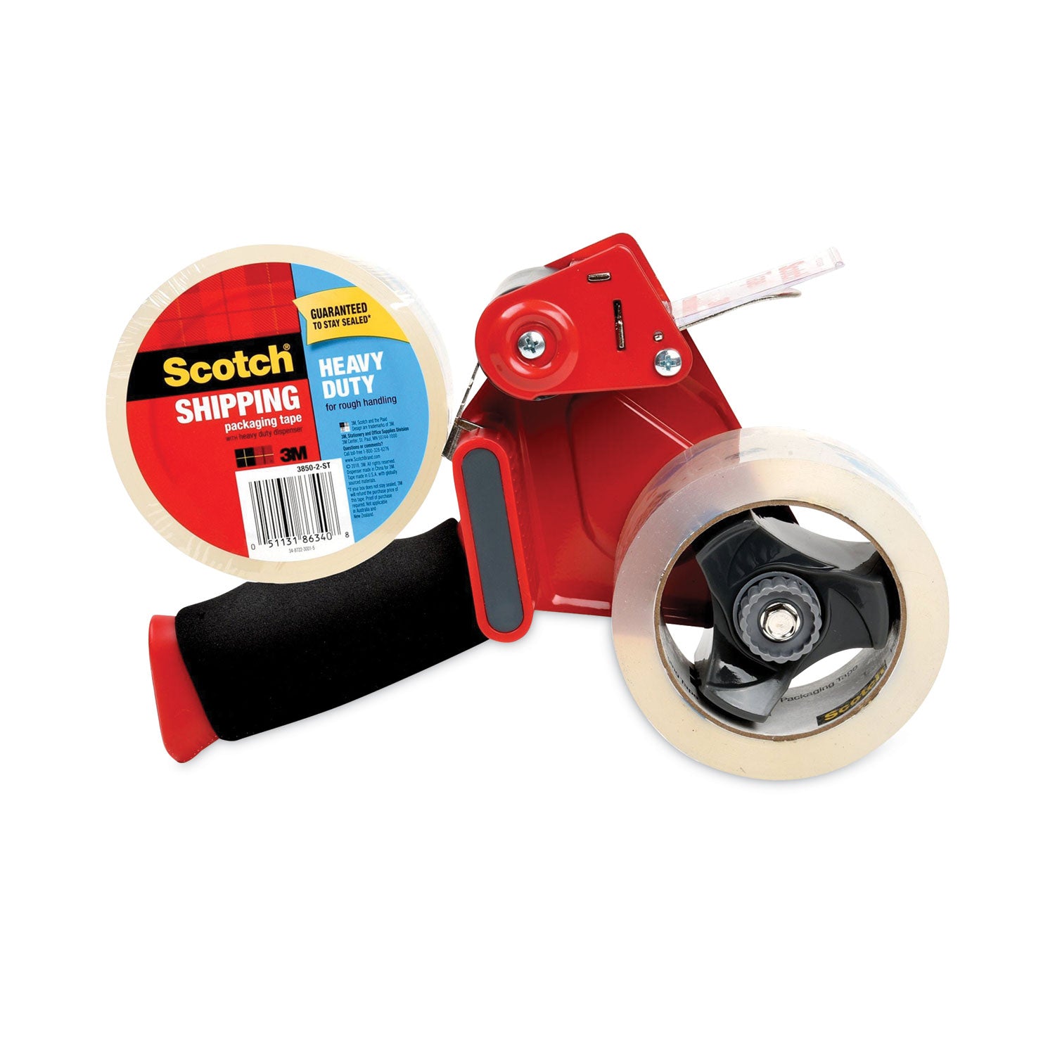 Scotch Heavy-Duty Shipping/Packaging Tape, Clear, 1.88" x 54.60 yd, 3.1 mil Thickness, 3" Core, Synthetic Rubber Resin, Pistol Grip Dispenser Included, 2 Pack