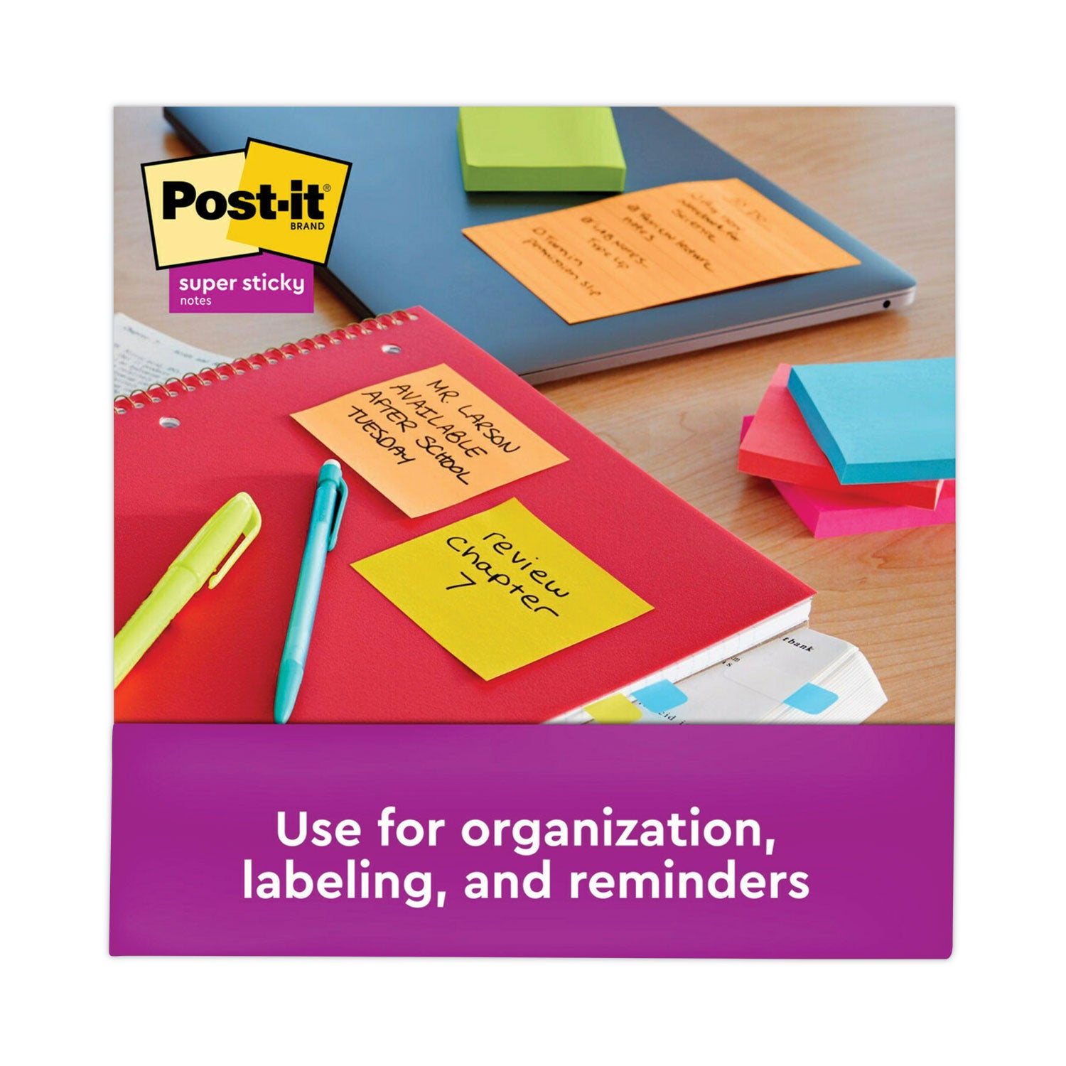Post-it Super Sticky Notes, Energy Boost Color Collection, 3" x 3", Square, 90 Sheets per Pad, 12 Pads per Pack, Multicolor (Vital Orange, Tropical Pink, Sunnyside, Blue Paradise, Limeade)