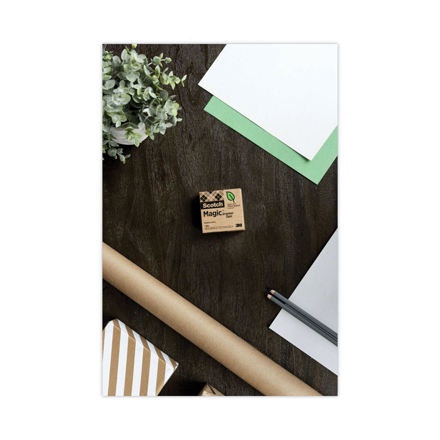 Scotch Magic Greener Tape, 0.75" x 25 yd, 1" Core, Matte, Clear, Split/Tear/Yellowing Resistant, 1 Pack