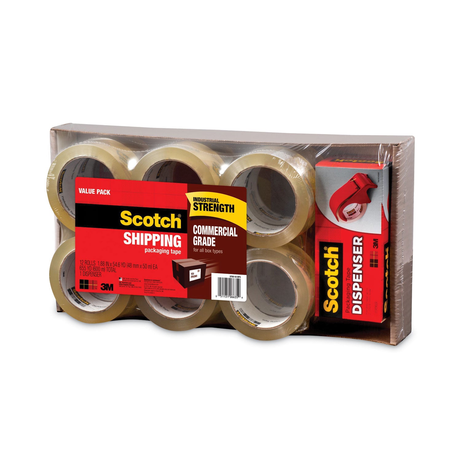 54.60 yd Length x 1.88" Width x 3.1 mil Thickness - 3" Core - Clear - Synthetic Rubber Resin - Dispenser Included - For Sealing, Splicing, Packing - 12 / Pack