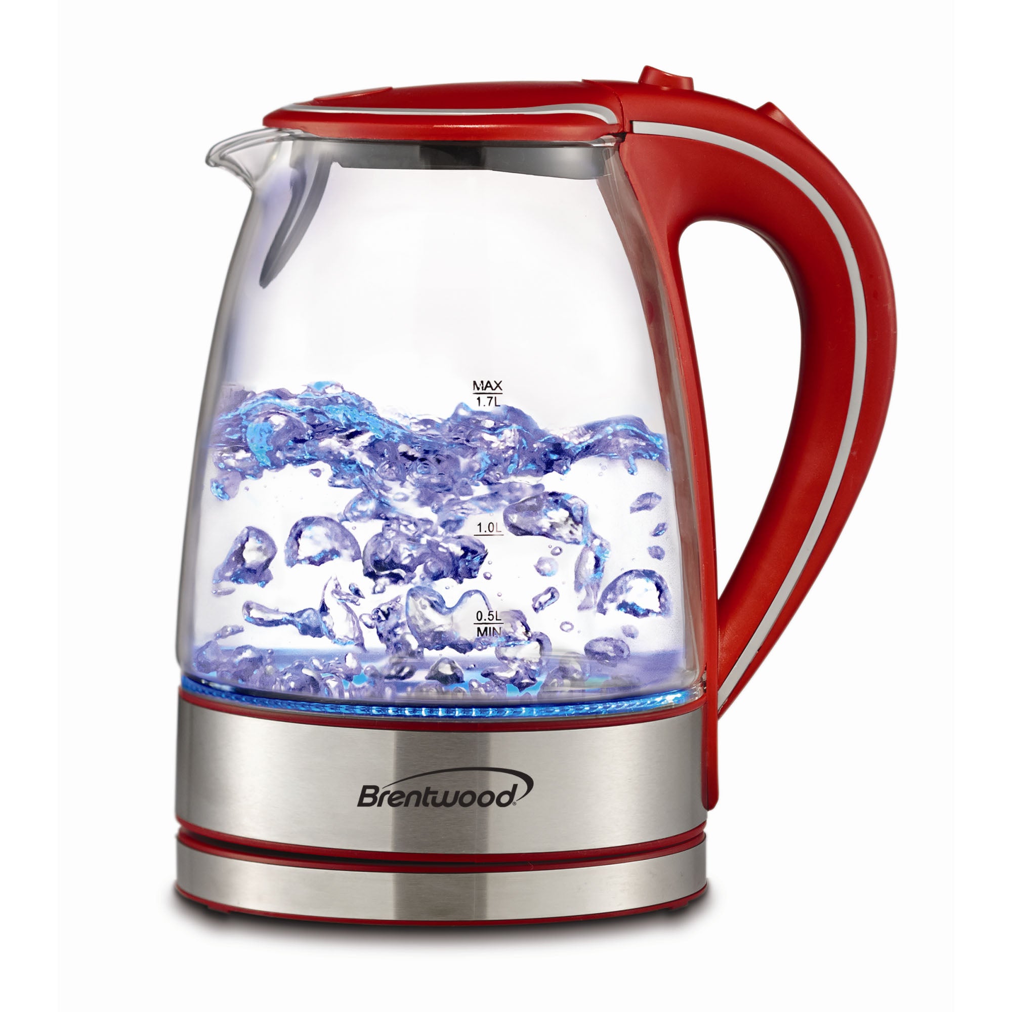 Brentwood KT-1900R 1.7L Cordless Glass Electric Kettle, Red