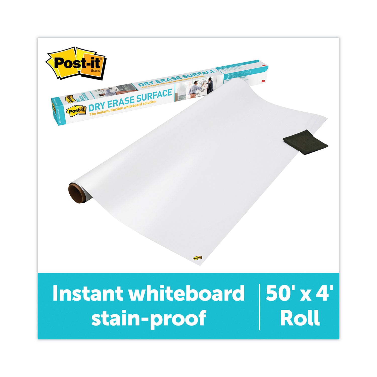 White Surface - 48" (4 ft) Width x 600" (50 ft) Length - White Film - Rectangle - Horizontal/Vertical - Tabletop, Desktop - 1 Each