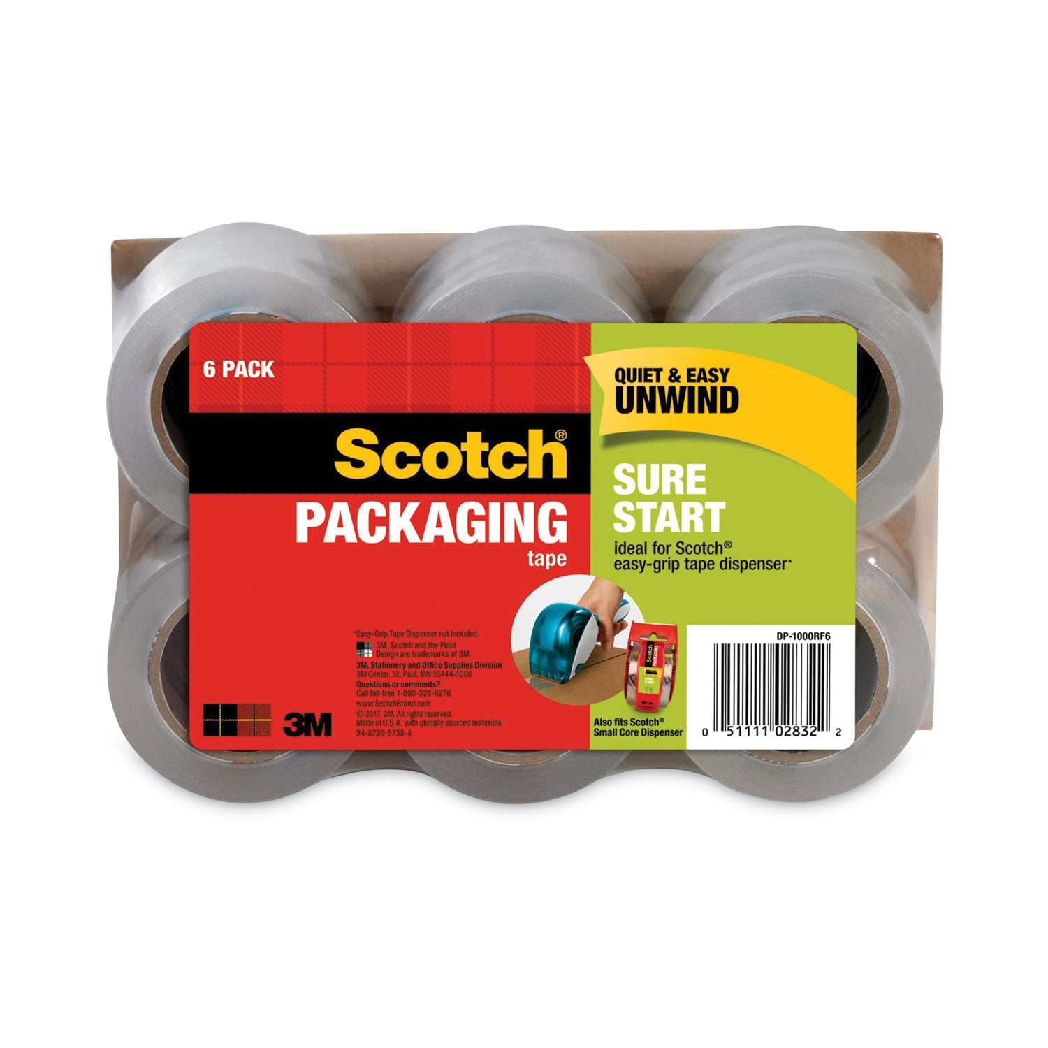 Scotch Sure Start Packaging Tape - 22.20 yd Length x 1.88" Width x 2.6 mil Thickness - 1 1/2" Core - Clear - Synthetic Rubber Resin - 1 Pack