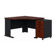 Bush Business Furniture Series A 48W Corner Desk with Mobile File Cabinet in Hansen Cherry and Galaxy - 51.52" Width x 47.17" Depth x 29.66" Height