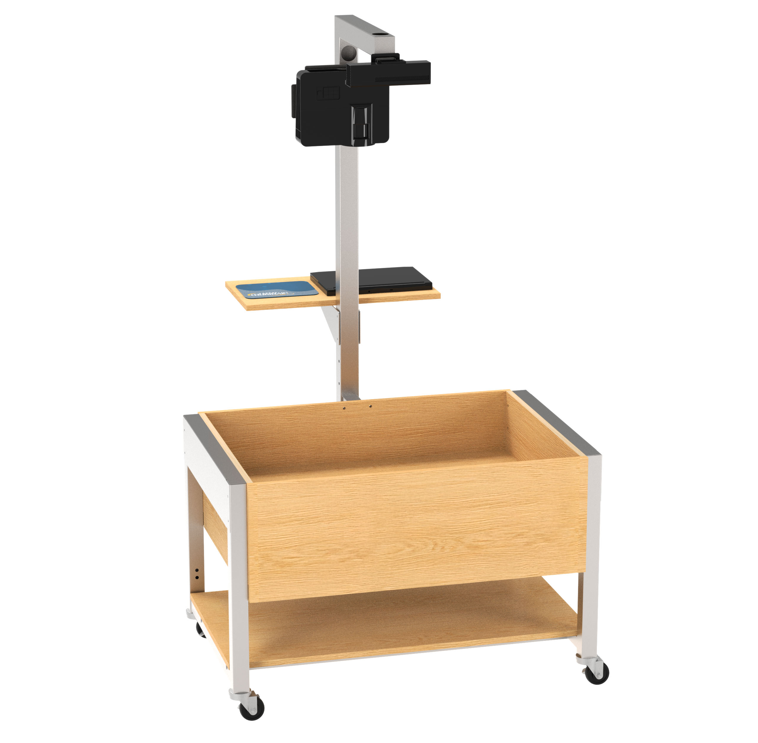 Augmented Reality Sandbox, Adjustable Height, Oak, Silver Metal