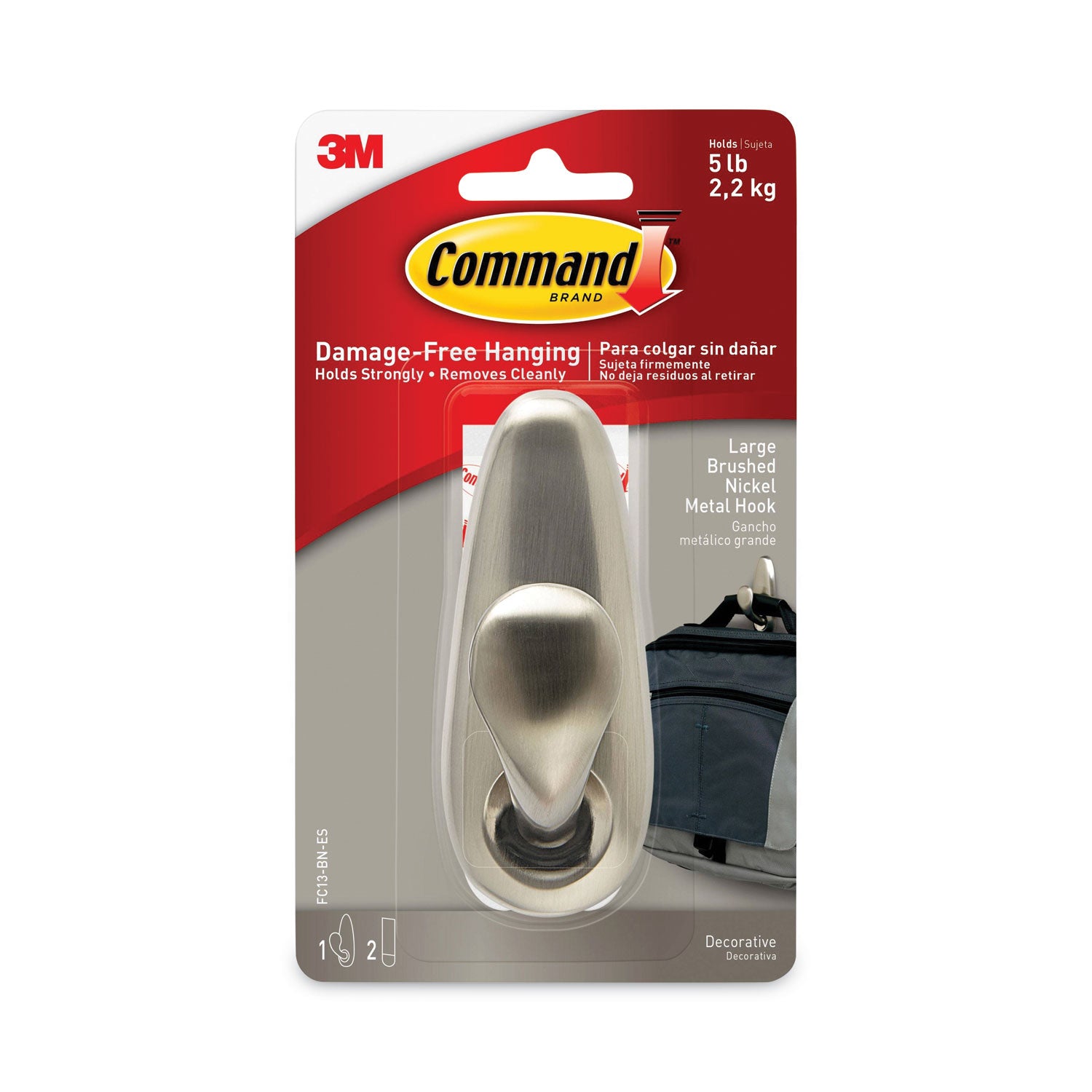 5 lb (2.27 kg) Capacity - for Decoration, Painted Surface, Wood, Tile - Metal - Brushed Nickel - 1 / Pack