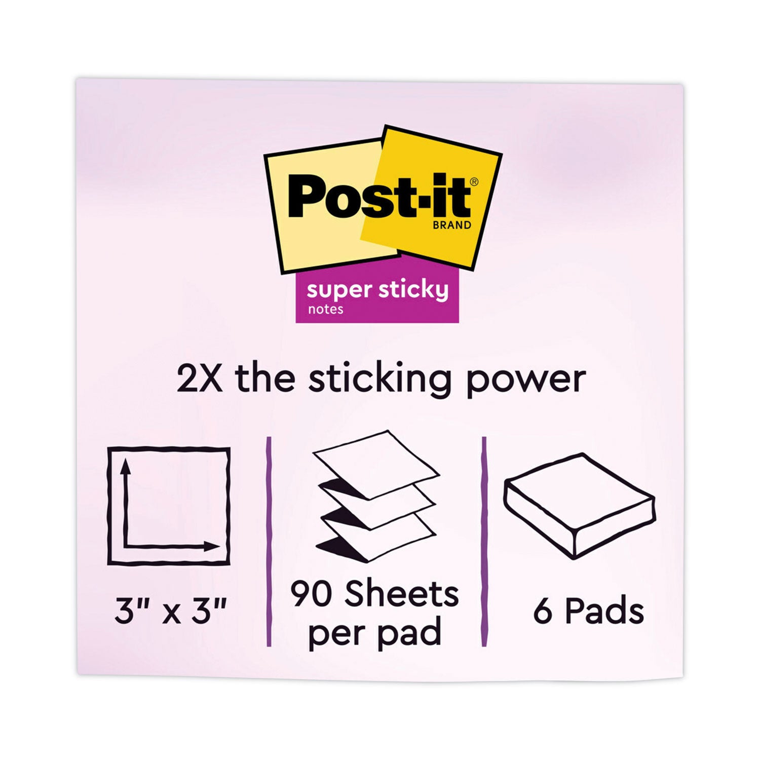 Post-it Super Sticky Dispenser Notes, Energy Boost Collection, 3" x 3", Square, 90 Sheets per Pad, 6 Pads/Pack, Vital Orange, Tropical Pink, Sunnyside, Self-adhesive, Repositionable
