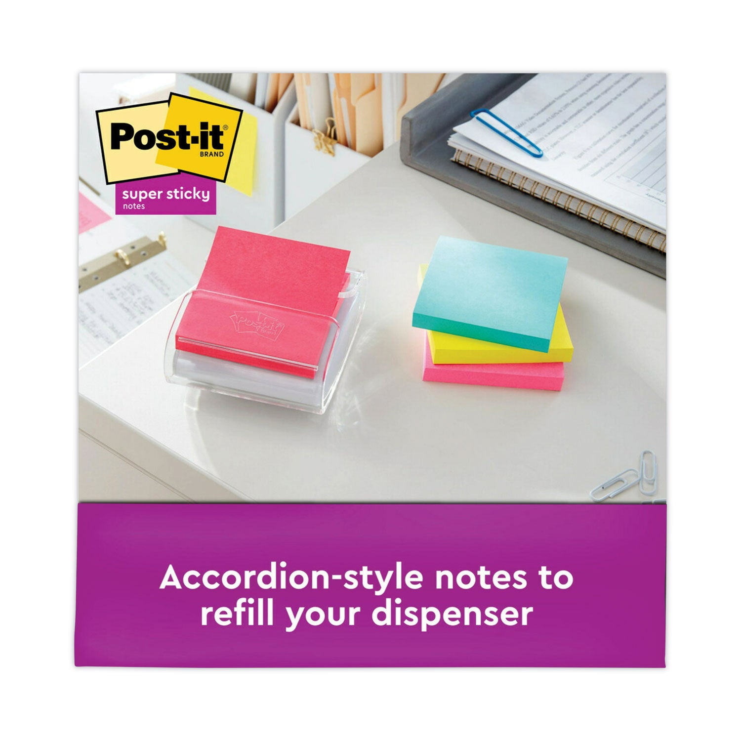 Post-it Super Sticky Dispenser Notes, Supernova Neons, 900 Multicolor Notes, 3" x 3", 90 Sheets per Pad, Aqua Splash/Acid Lime/Guava, 1 Pack