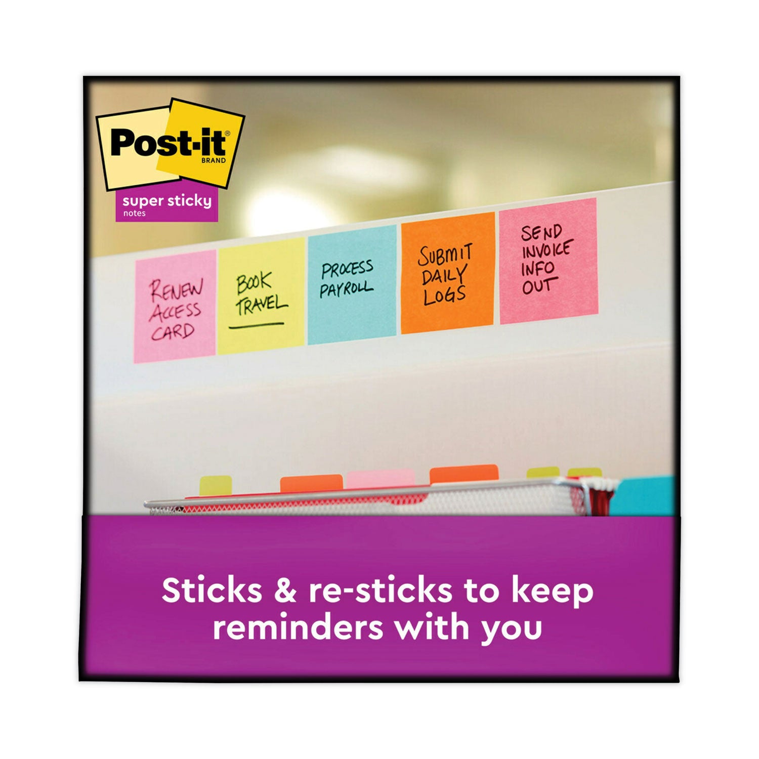 Post-it Super Sticky Dispenser Notes, Supernova Neons, 900 Multicolor Notes, 3" x 3", 90 Sheets per Pad, Aqua Splash/Acid Lime/Guava, 1 Pack
