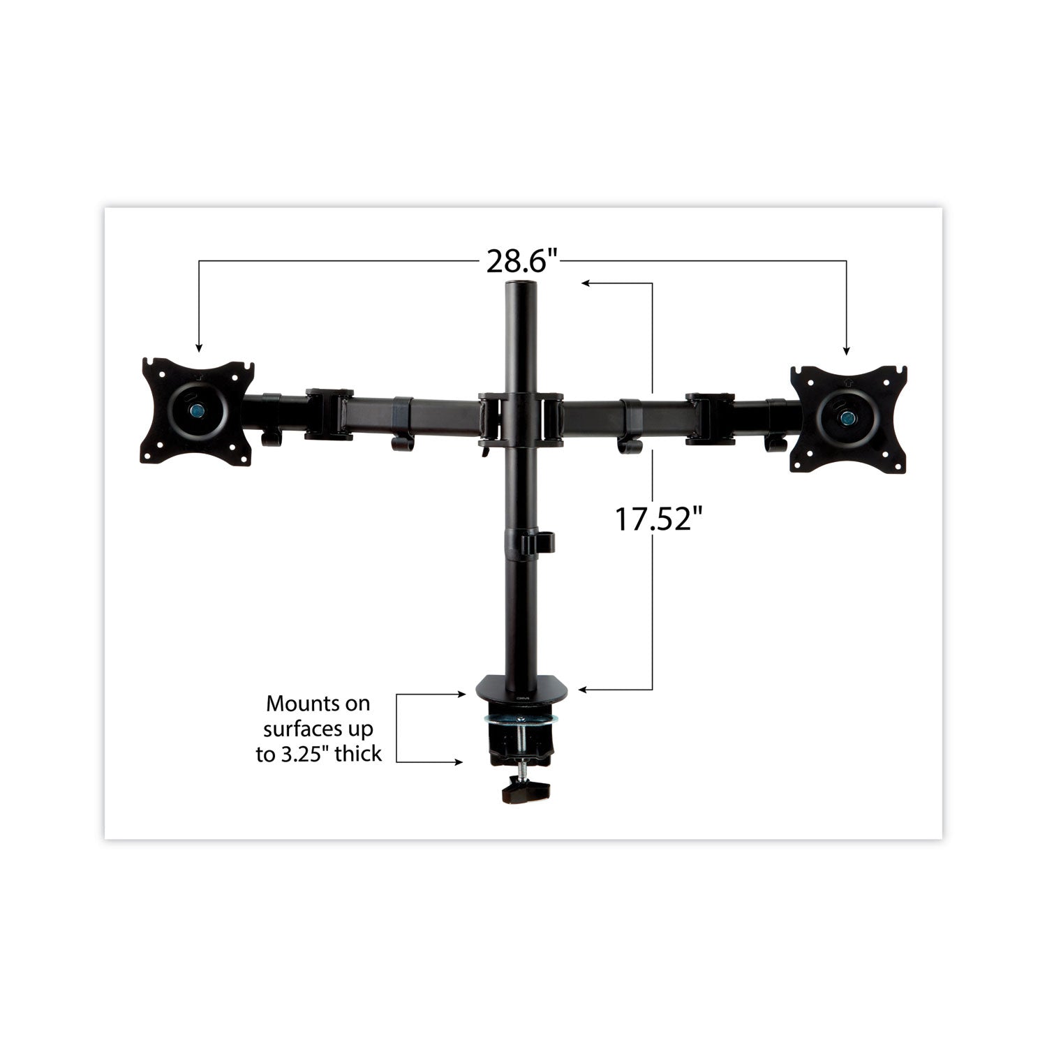 Dual Monitor Mount, For 27" Monitors, 360 Degree Rotation, +45 Degree/-45 Degree Tilt, 90 Degree Pan, Black, Supports 20 Lb