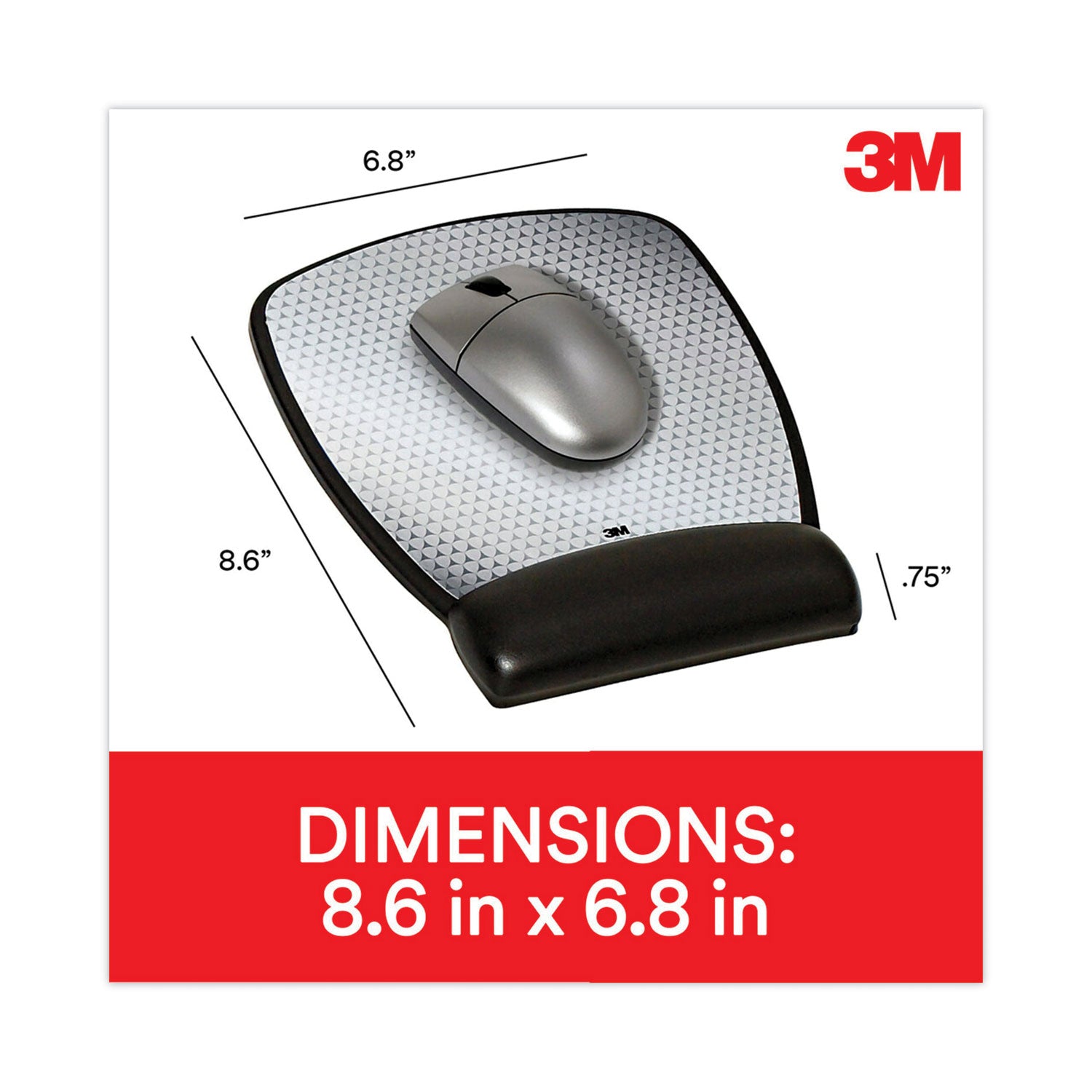 3M Gel Mouse Pad - 0.75" Height x 6.75" Width x 8.50" Depth - Black - Gel - 1 Each