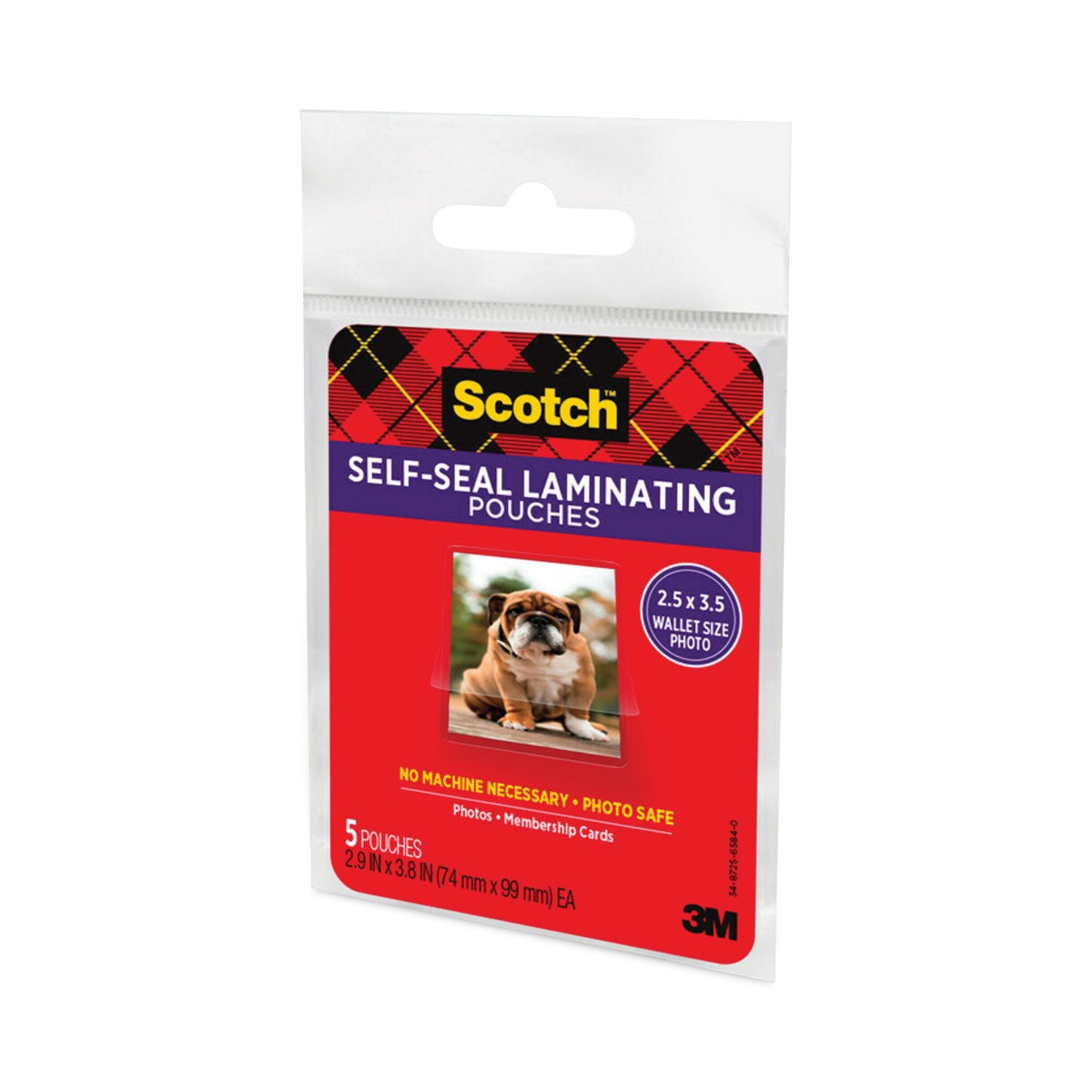 Scotch Self-sealing Photo Laminating Sheets, 2.5" x 3.5", 9.5 mil, Thick Gloss, Acid-free, Photo-safe, Double Sided, Clear, 5 Pack
