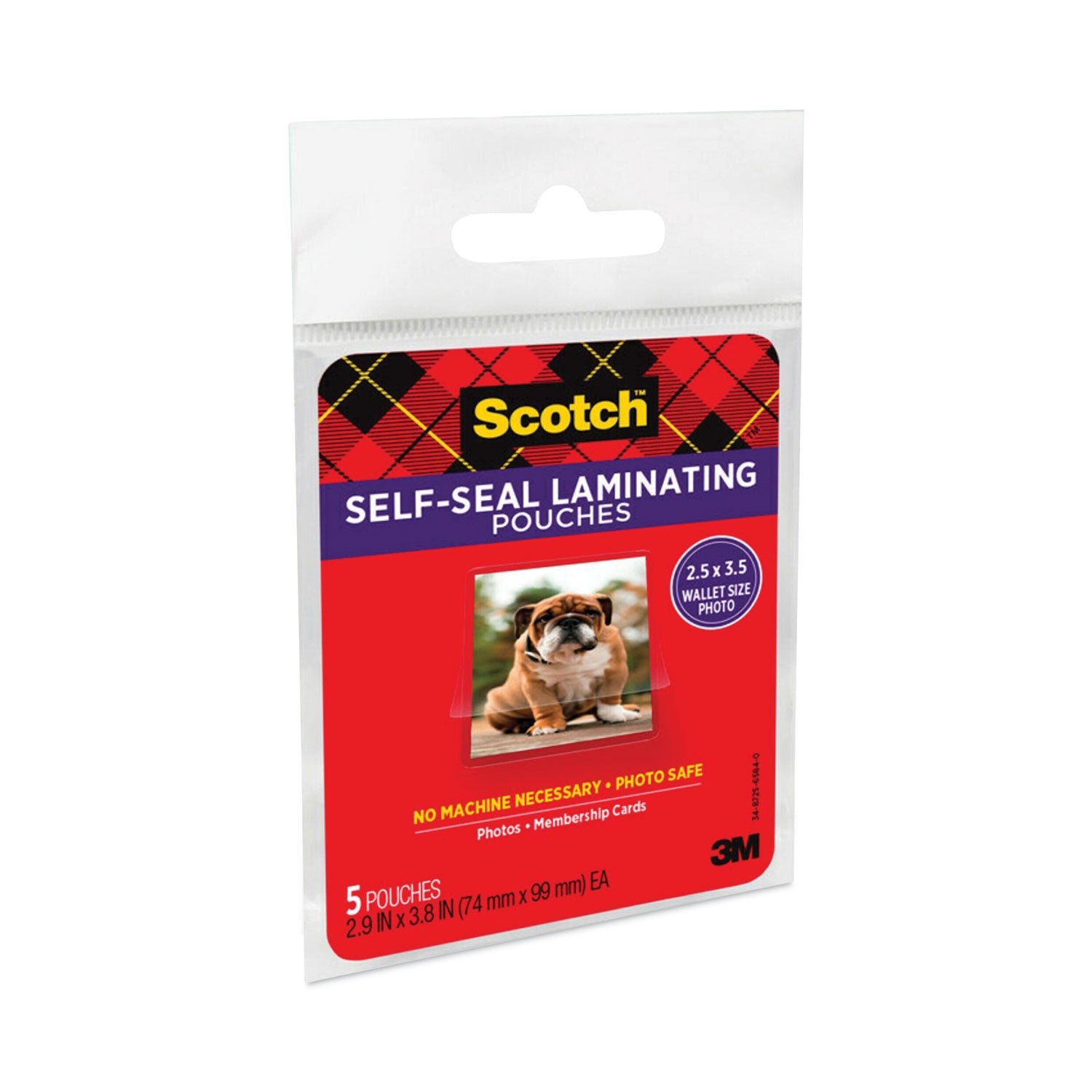 Scotch Self-sealing Photo Laminating Sheets, 2.5" x 3.5", 9.5 mil, Thick Gloss, Acid-free, Photo-safe, Double Sided, Clear, 5 Pack