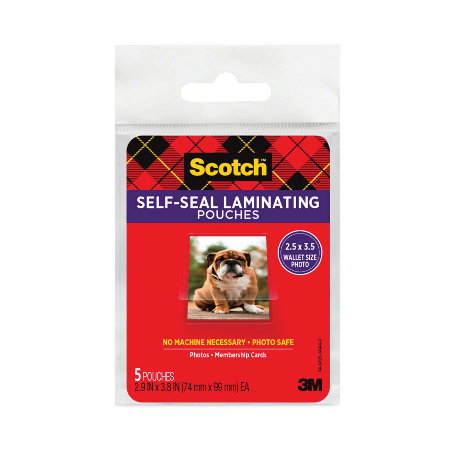 Scotch Self-sealing Photo Laminating Sheets, 2.5" x 3.5", 9.5 mil, Thick Gloss, Acid-free, Photo-safe, Double Sided, Clear, 5 Pack