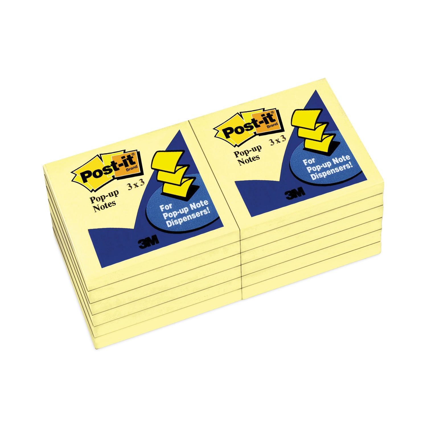 Post-it&reg; Pop-up Notes - 100 - 3" Flag/Note Width x 3" Flag/Note Length - Square - 100 Sheets per Pad - Unruled - Canary Yellow - Paper - Self-adhesive, Repositionable - 1 Pad