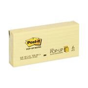 Post-it&reg; Dispenser Notes - 600 - 3" Flag/Note Width x 3" Flag/Note Length - Square - 100 Sheets per Pad - Ruled - Yellow - Paper - Pop-up, Fanfold, Refillable - 6 / Pack