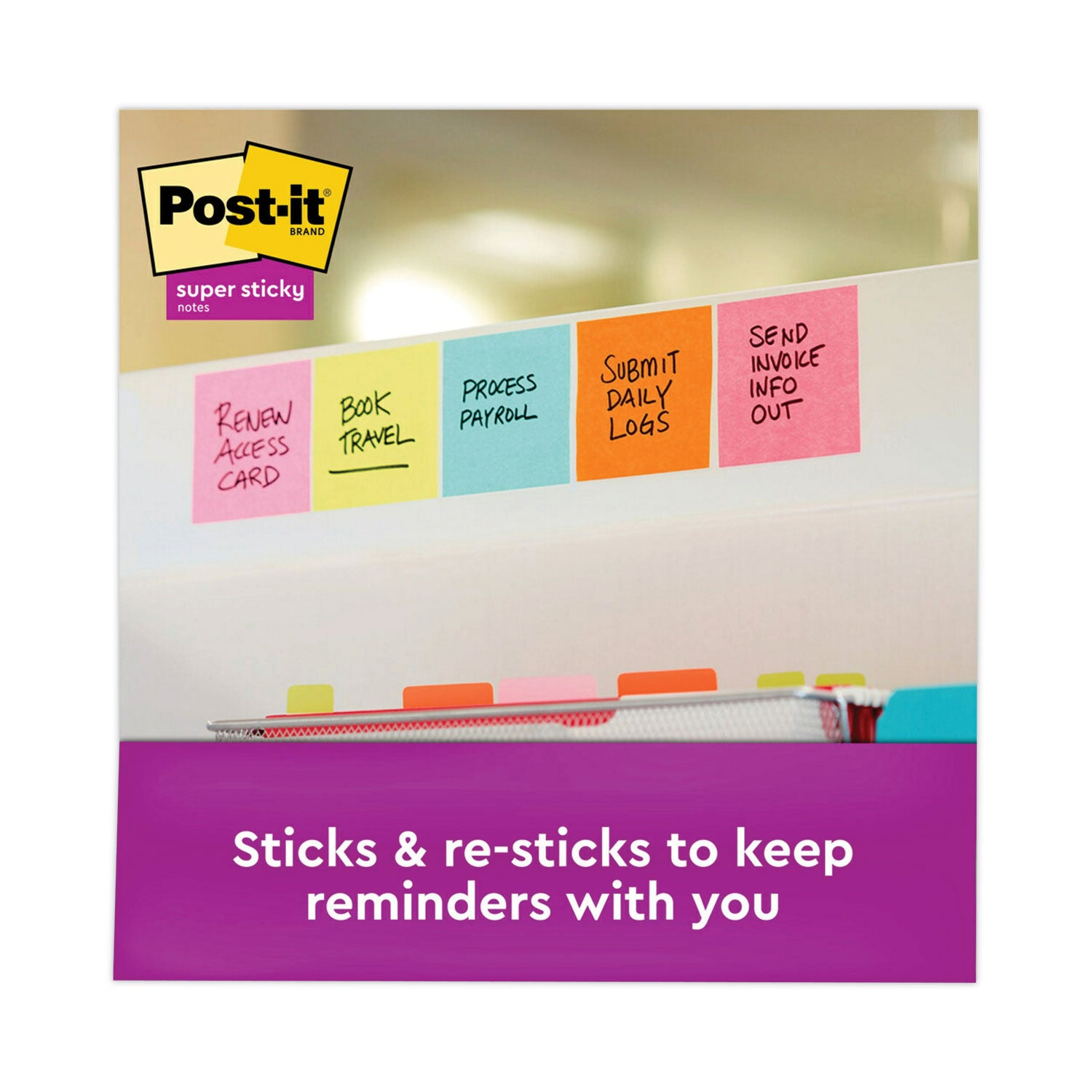 Post-it Super Sticky Dispenser Notes, Supernova Neons Color Collection, 3" x 3", 540 Multicolor Notes (Aqua Splash, Acid Lime, Guava), 90 Sheets per Pad, 1 Pack