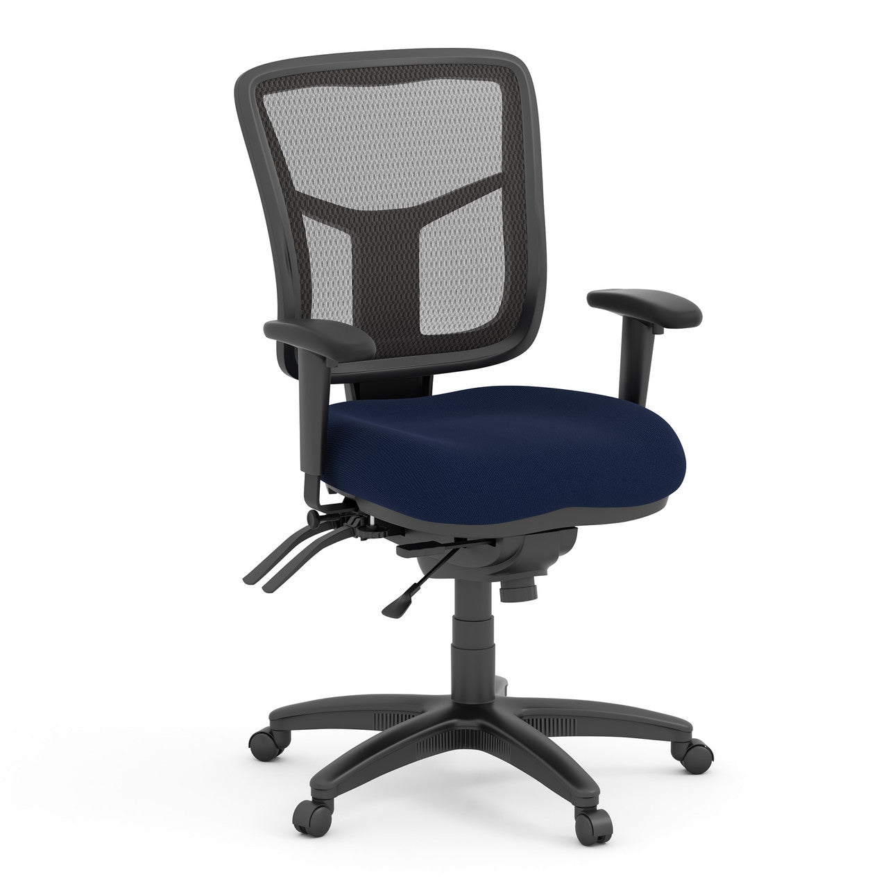 OfficeSource CoolMesh Multi Function, Mid Back Chair with Seat Slider and Black Frame - Navy Blue Fabric