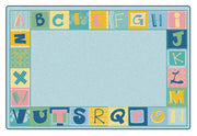 KIDSoft Alphabet Blocks Border Rug Tranquil Colors  - 4ft x 6ft - Rectangle - Light Blue