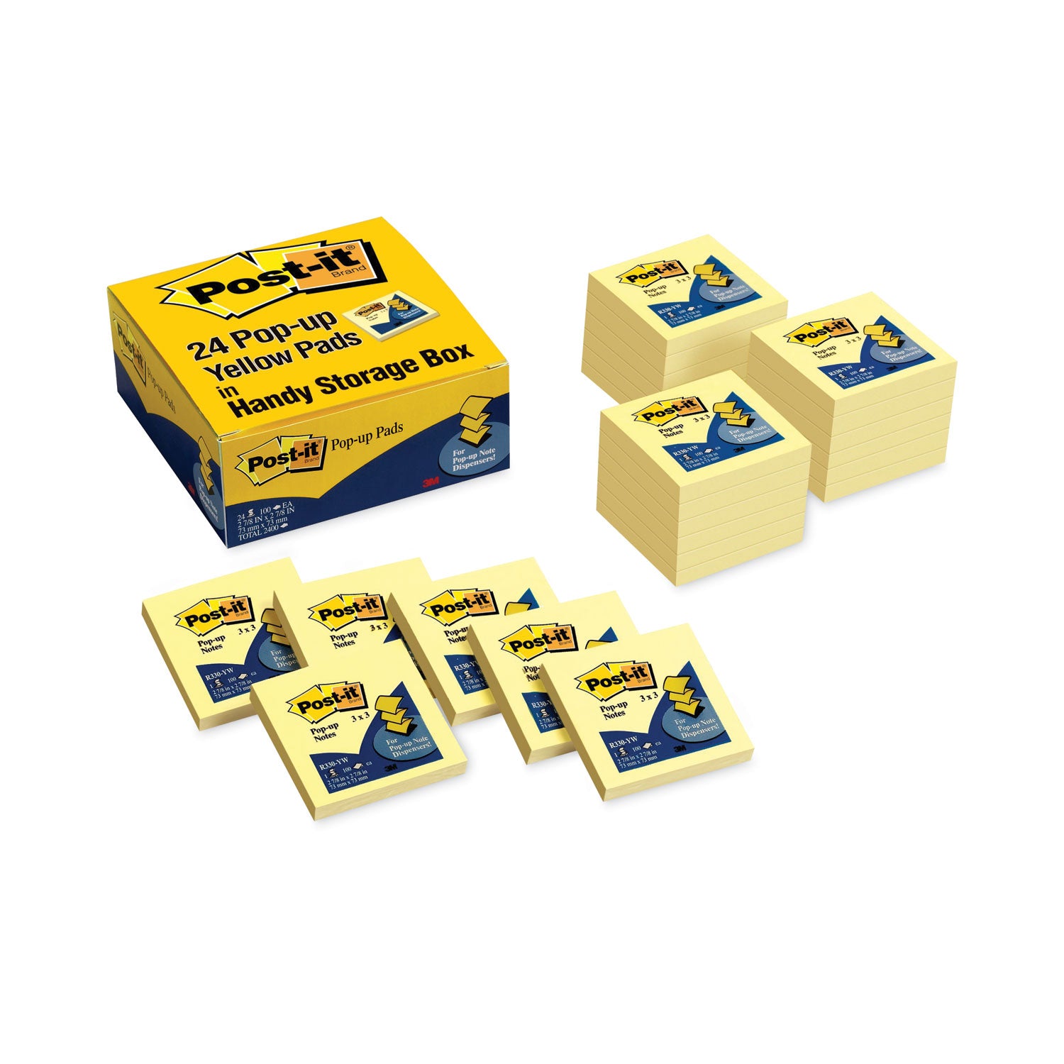 2400 - 3" Flag/Note Width x 3" Flag/Note Length - Square - 100 Sheets per Pad - Unruled - Canary Yellow - Paper - Self-adhesive, Repositionable - 24 / Pack