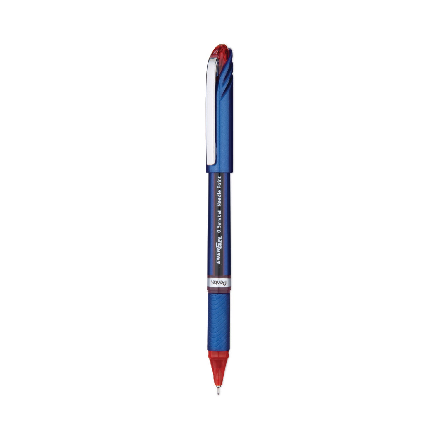 EnerGel EnerGel NV Liquid Gel Pens - 0.5 mm Fine Needle Pen Point - Red Ink - Gel-based - Blue Barrel - Metal Tip - 12 / Box