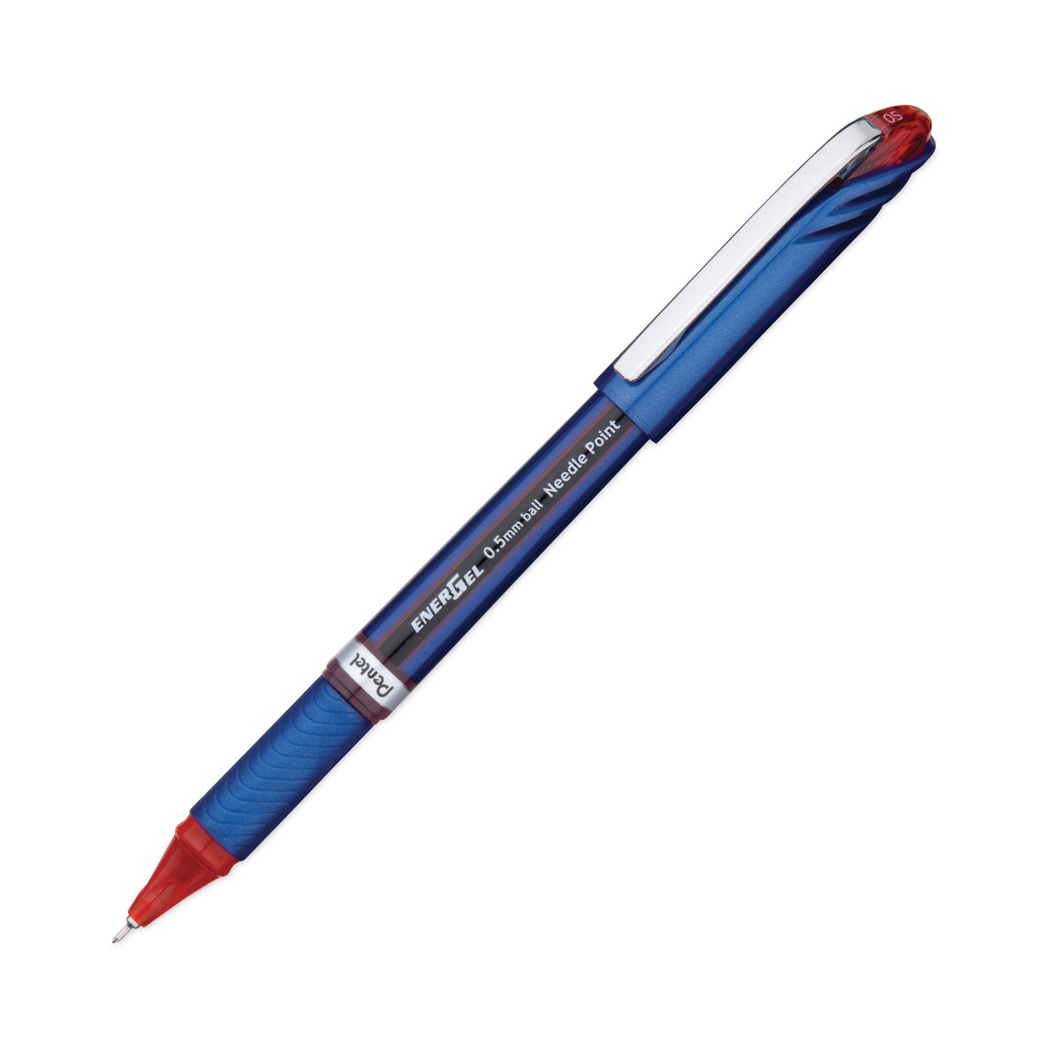 EnerGel EnerGel NV Liquid Gel Pens - 0.5 mm Fine Needle Pen Point - Red Ink - Gel-based - Blue Barrel - Metal Tip - 12 / Box