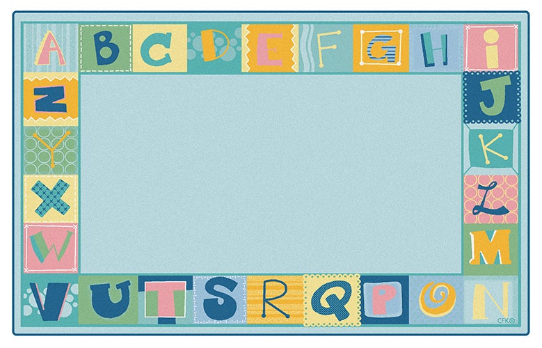 KIDSoft Alphabet Blocks Border Rug Tranquil Colors - 7ft 6in x 12ft - Rectangle - Light Blue
