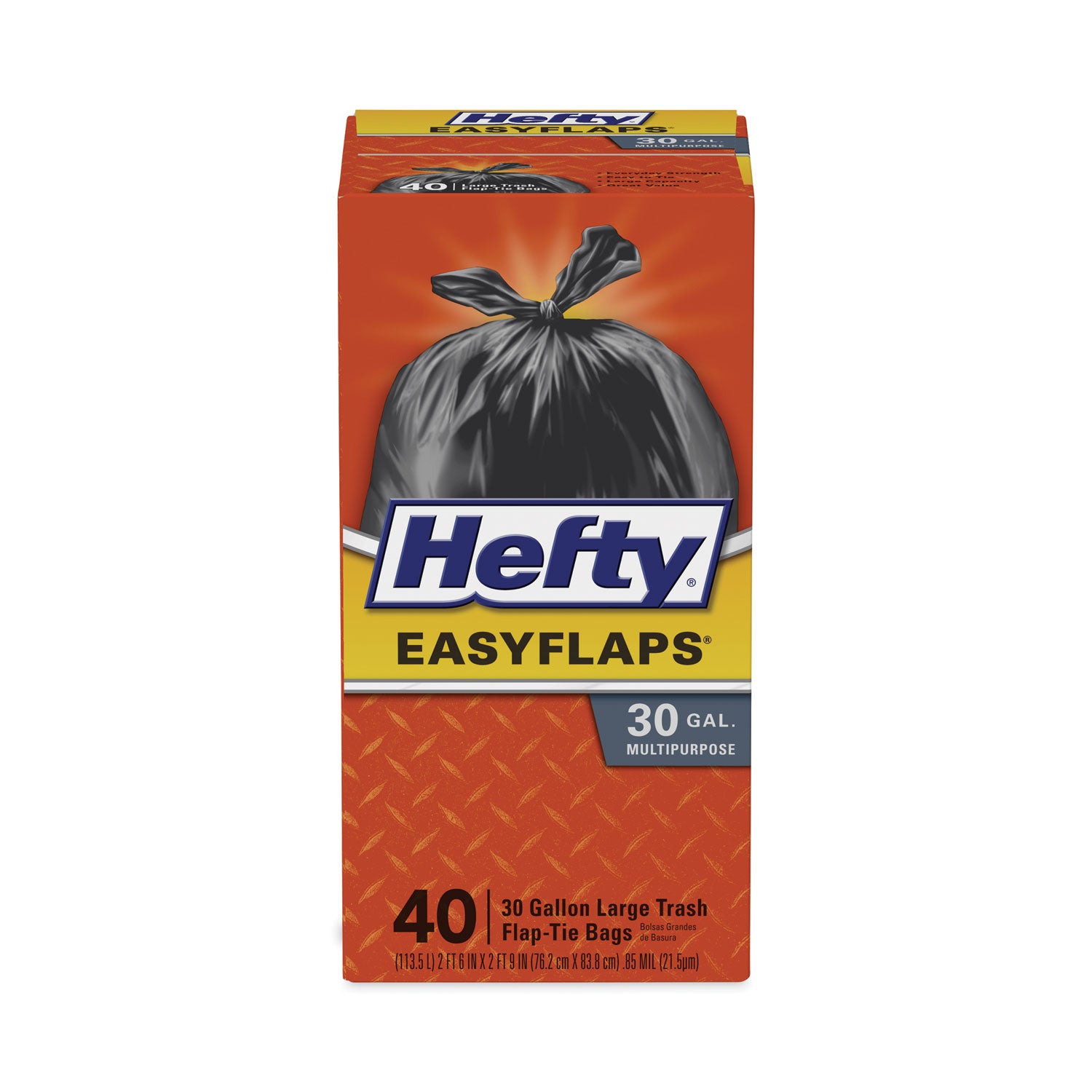 Hefty Easy Flaps 30-gallon Large Trash Bags - Large Size - 30 gal Capacity - 33" Length x 30" Width x 0.85 mil (22 Micron) Thickness - Black - Can - Recycled - 40 / Box