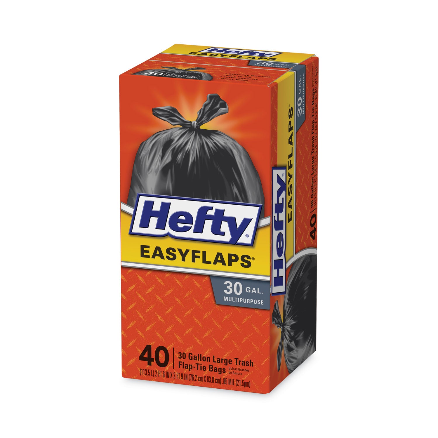 Hefty Easy Flaps 30-gallon Large Trash Bags - Large Size - 30 gal Capacity - 33" Length x 30" Width x 0.85 mil (22 Micron) Thickness - Black - Can - Recycled - 40 / Box