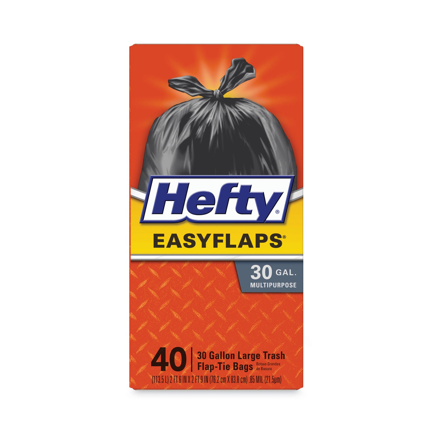 Hefty Easy Flaps 30-gallon Large Trash Bags - Large Size - 30 gal Capacity - 33" Length x 30" Width x 0.85 mil (22 Micron) Thickness - Black - Can - Recycled - 40 / Box
