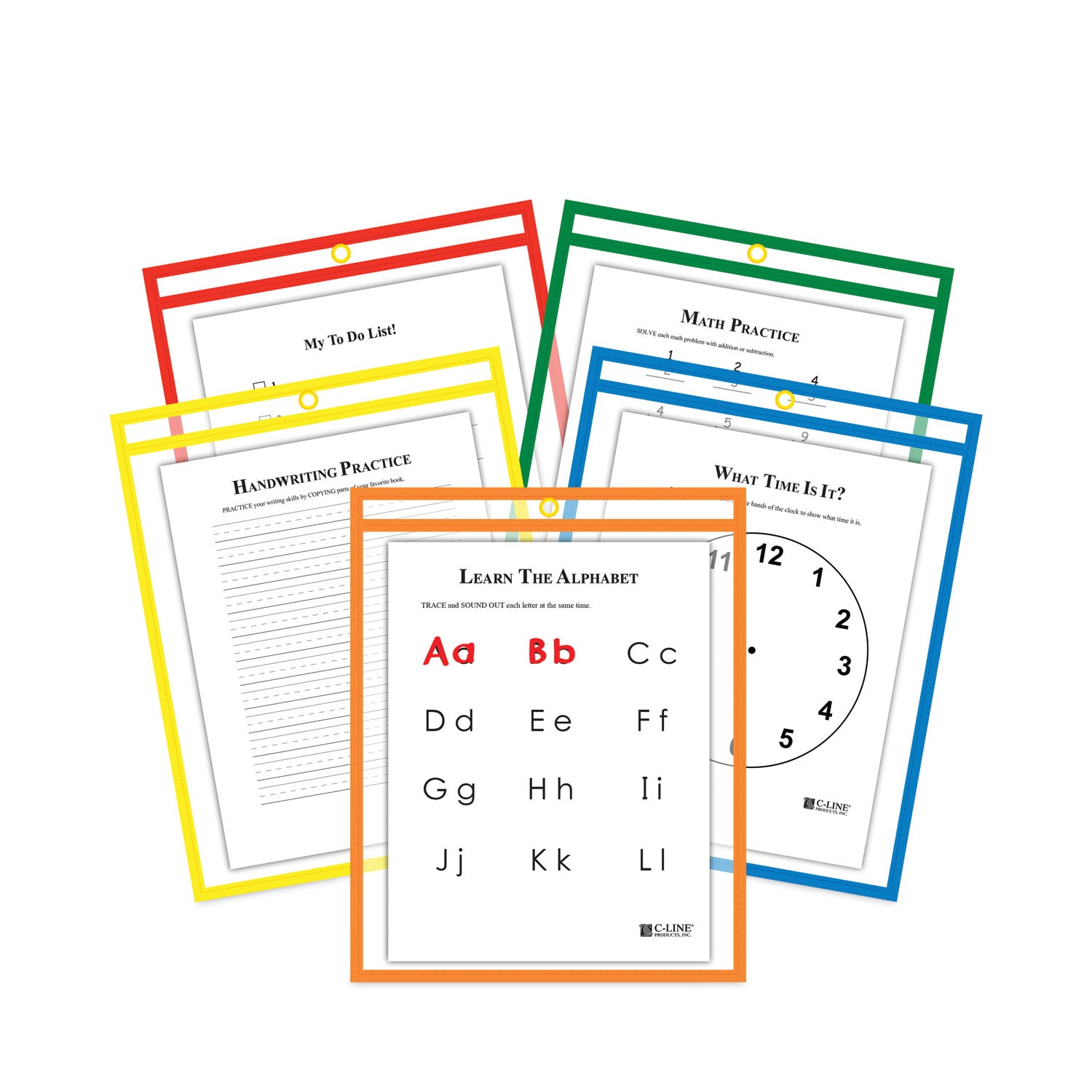 Reusable Dry Erase Pockets, Primary Colors, 9 x 12, Pack of 25