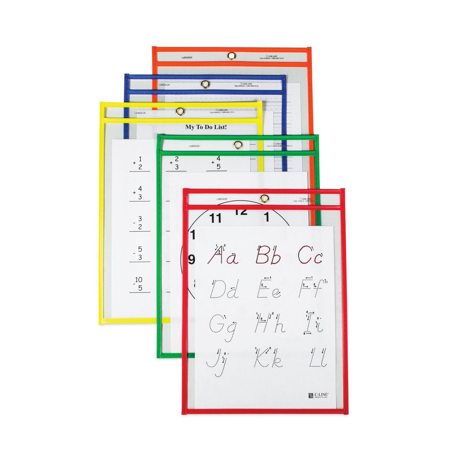 Reusable Dry Erase Pockets, Primary Colors, 9 x 12, Pack of 25