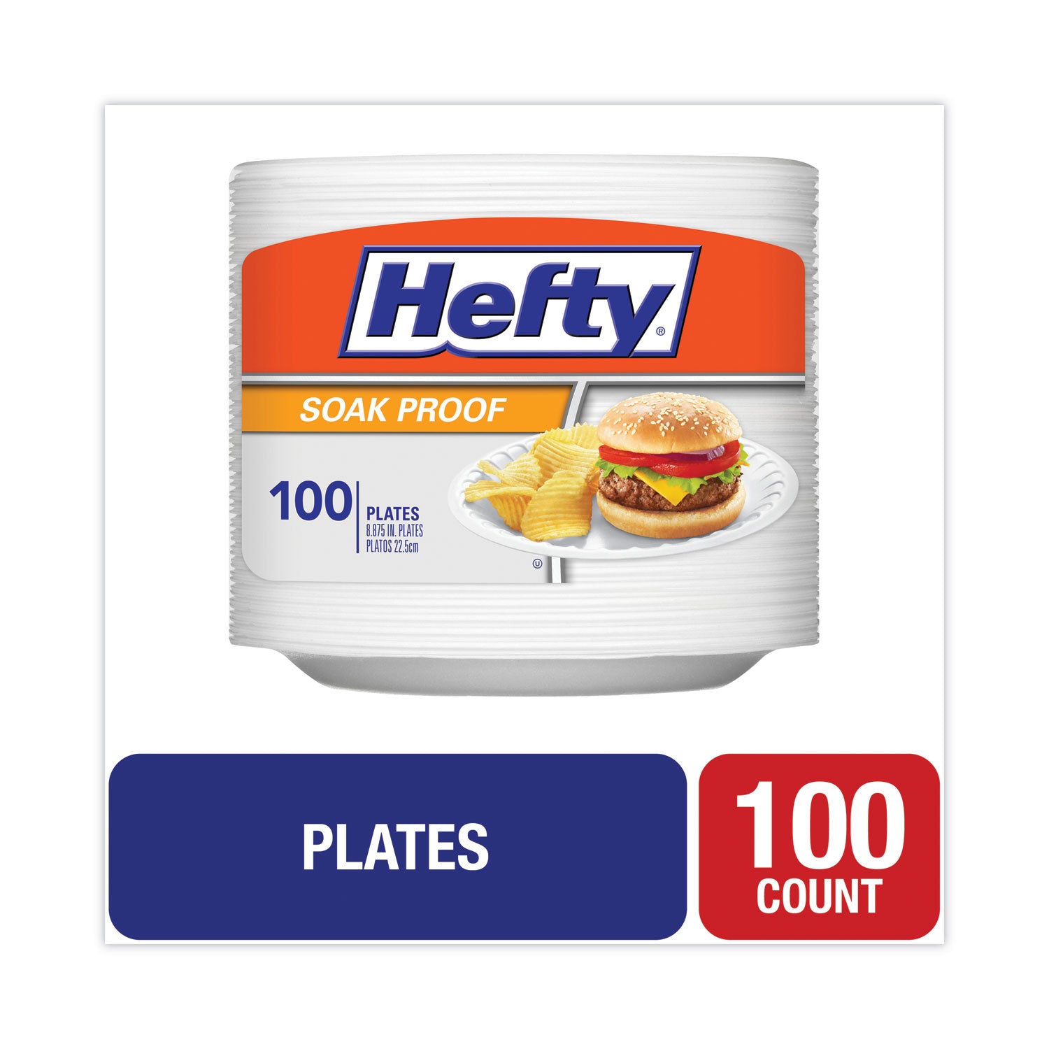 Hefty Everyday 8-7/8" Soak Proof Foam Plates - Disposable - 8.9" Diameter - White - Foam Body - 100 / Pack