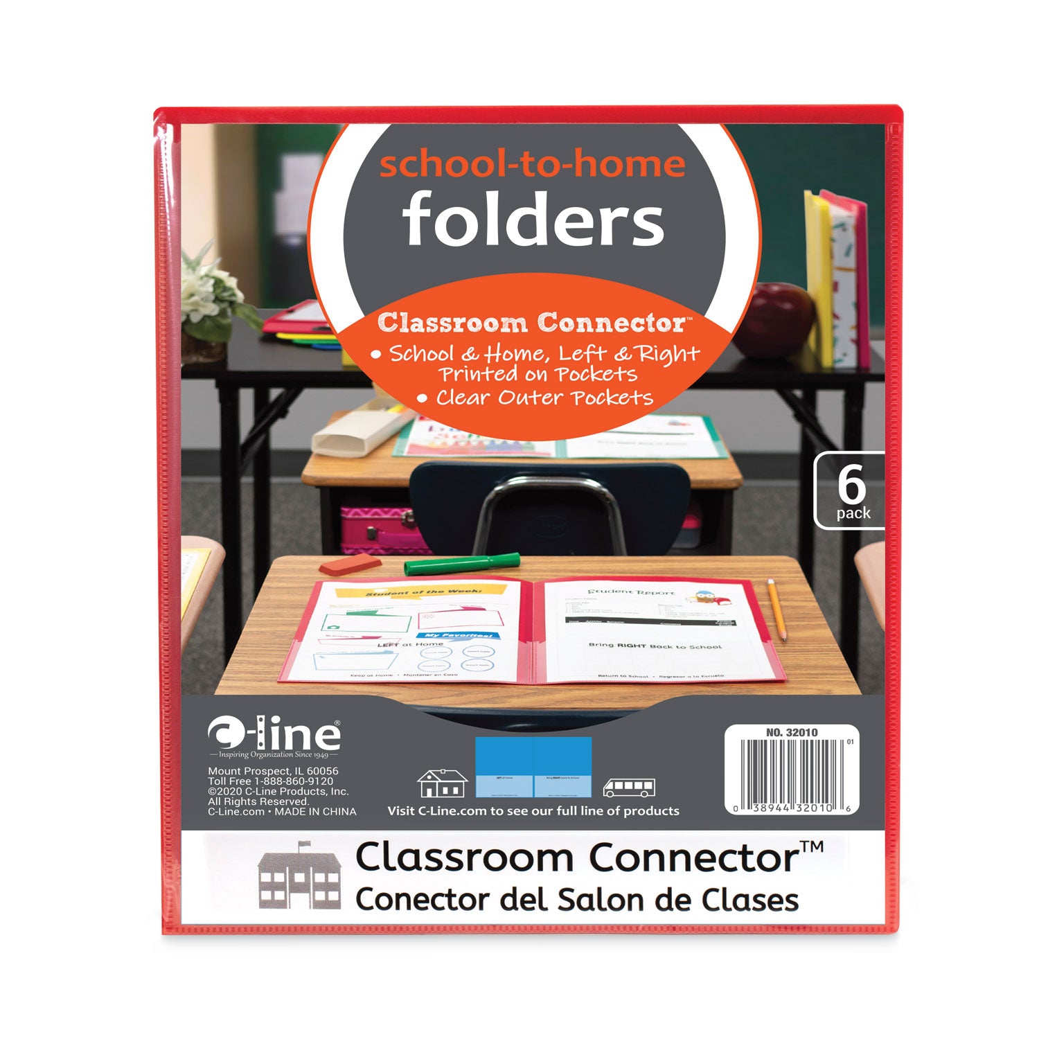 Classroom Connector School-To-Home Folder, Assorted Colors, Pack of 6