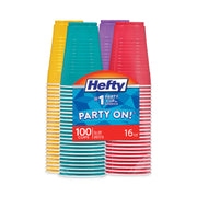 Hefty Everyday 16 oz Disposable Party Cups, Assorted Bright Colors, 100 Pack