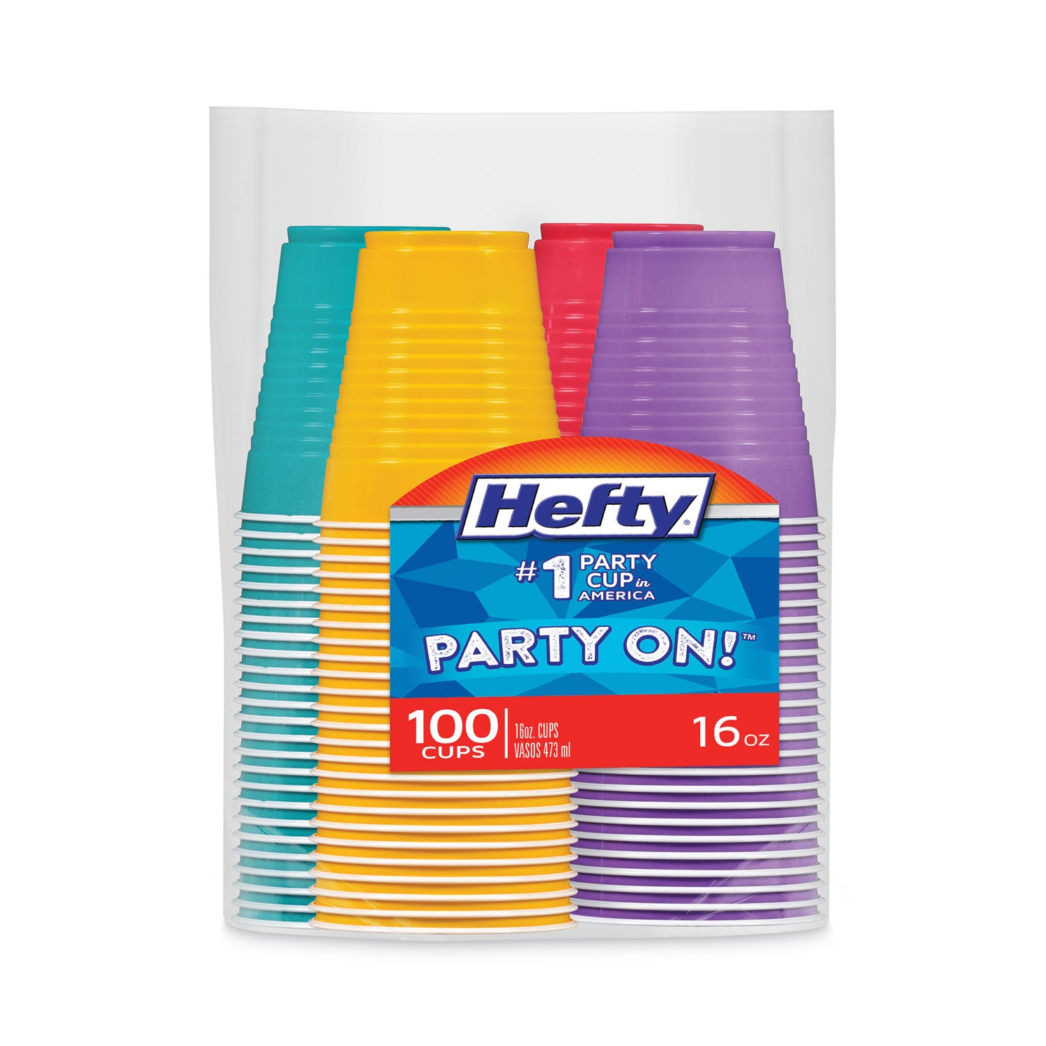Hefty Everyday 16 oz Disposable Party Cups, Assorted Bright Colors, 100 Pack