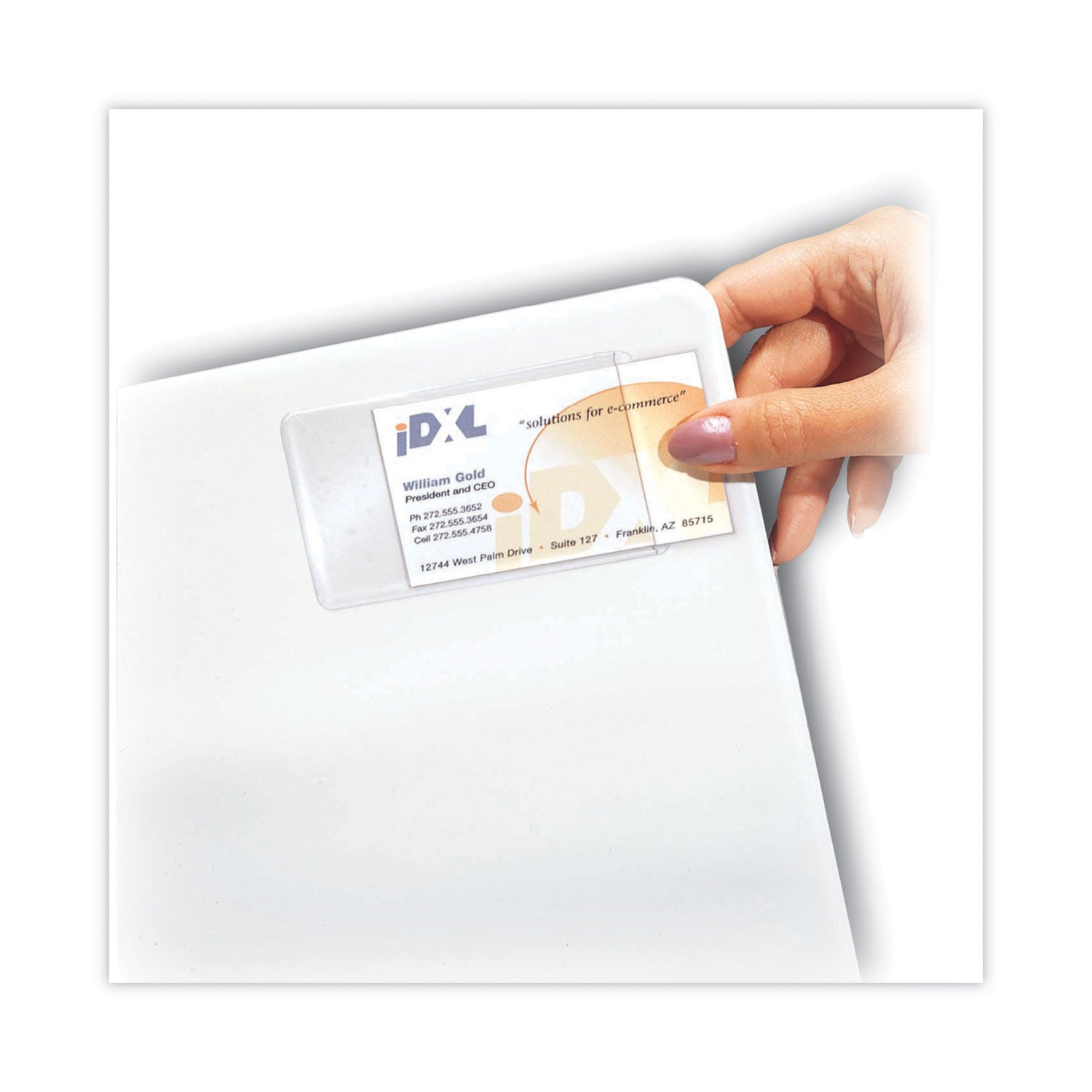 Self-Adhesive Business Card Holder, Side Load, 2" x 3-1/2", Pack of 10