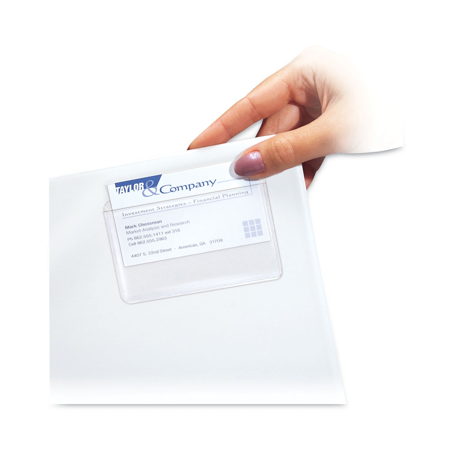 Self-Adhesive Business Card Holder, Top Load, 2 x 3-1/2, Pack of 10