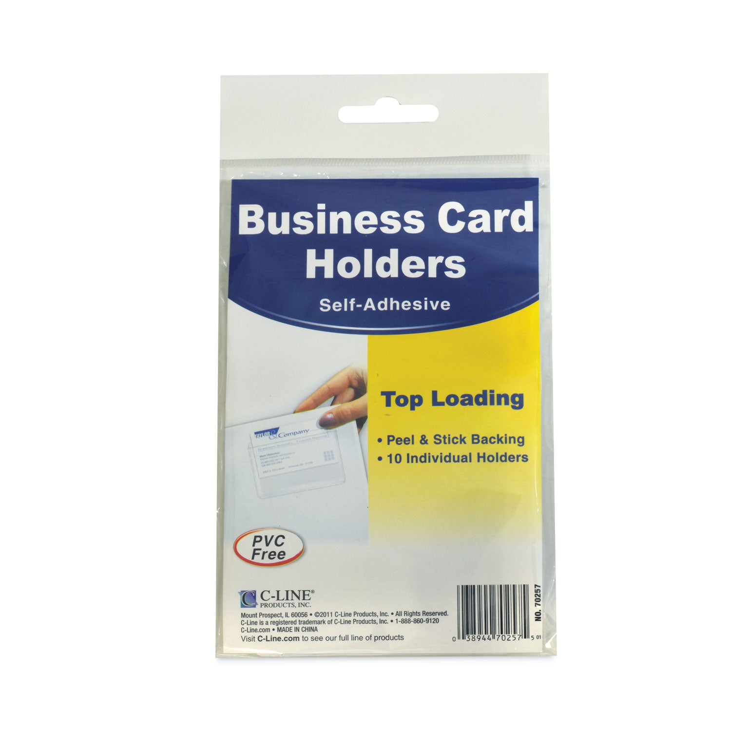 Self-Adhesive Business Card Holder, Top Load, 2 x 3-1/2, Pack of 10