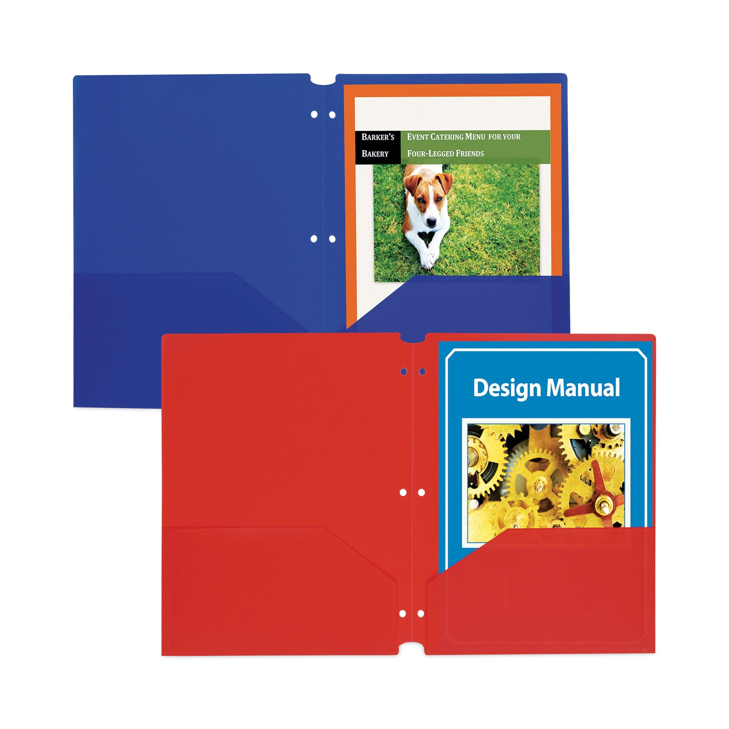 Two-Pocket Poly Portfolios with Three-Hole Punch, Red, Box of 25