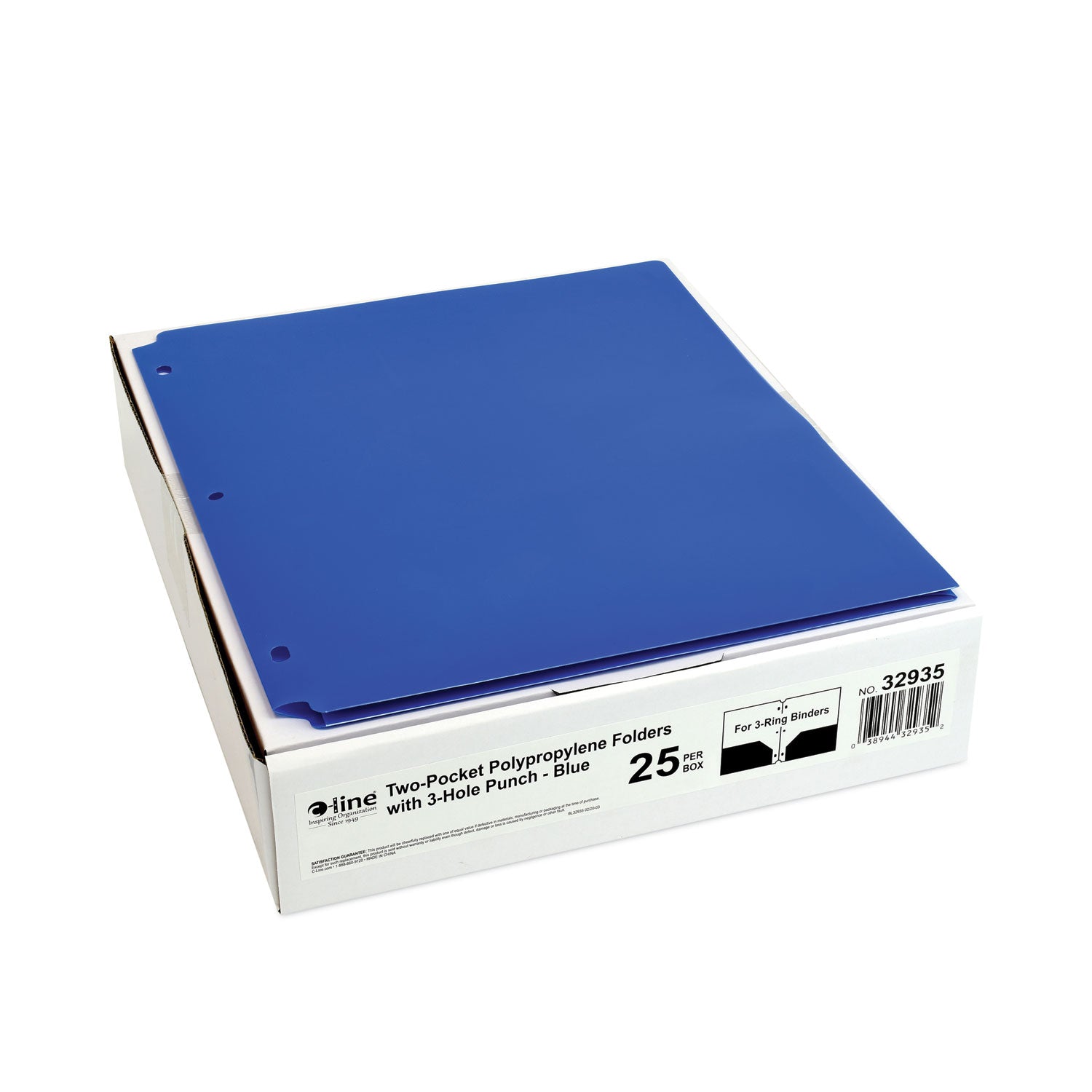 Two-Pocket Poly Portfolios with Three-Hole Punch, Blue, Box of 25
