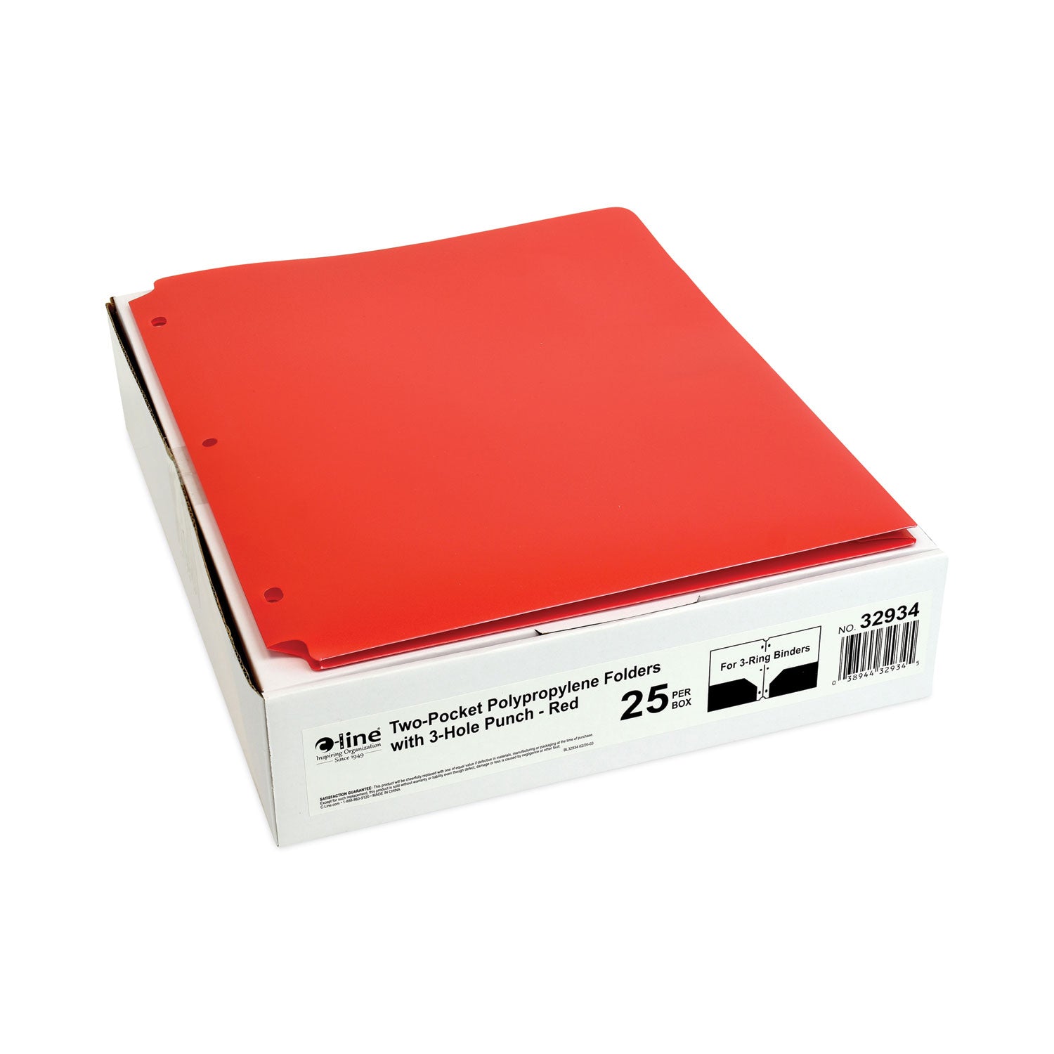 Two-Pocket Poly Portfolios with Three-Hole Punch, Red, Box of 25