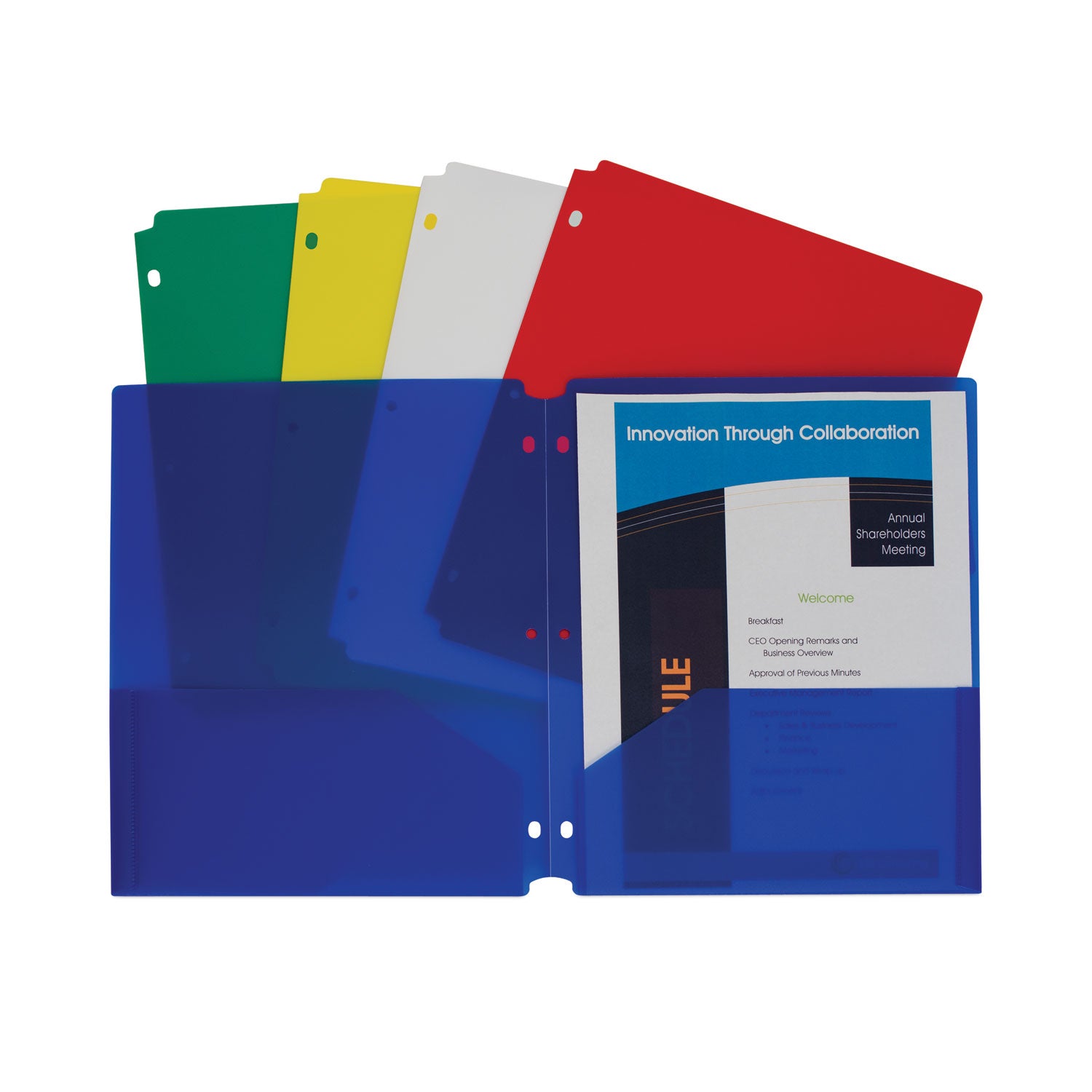 Two-Pocket Heavyweight Poly Portfolio Folder with Three-Hole Punch, Assorted Primary Colors, 10/Pack
